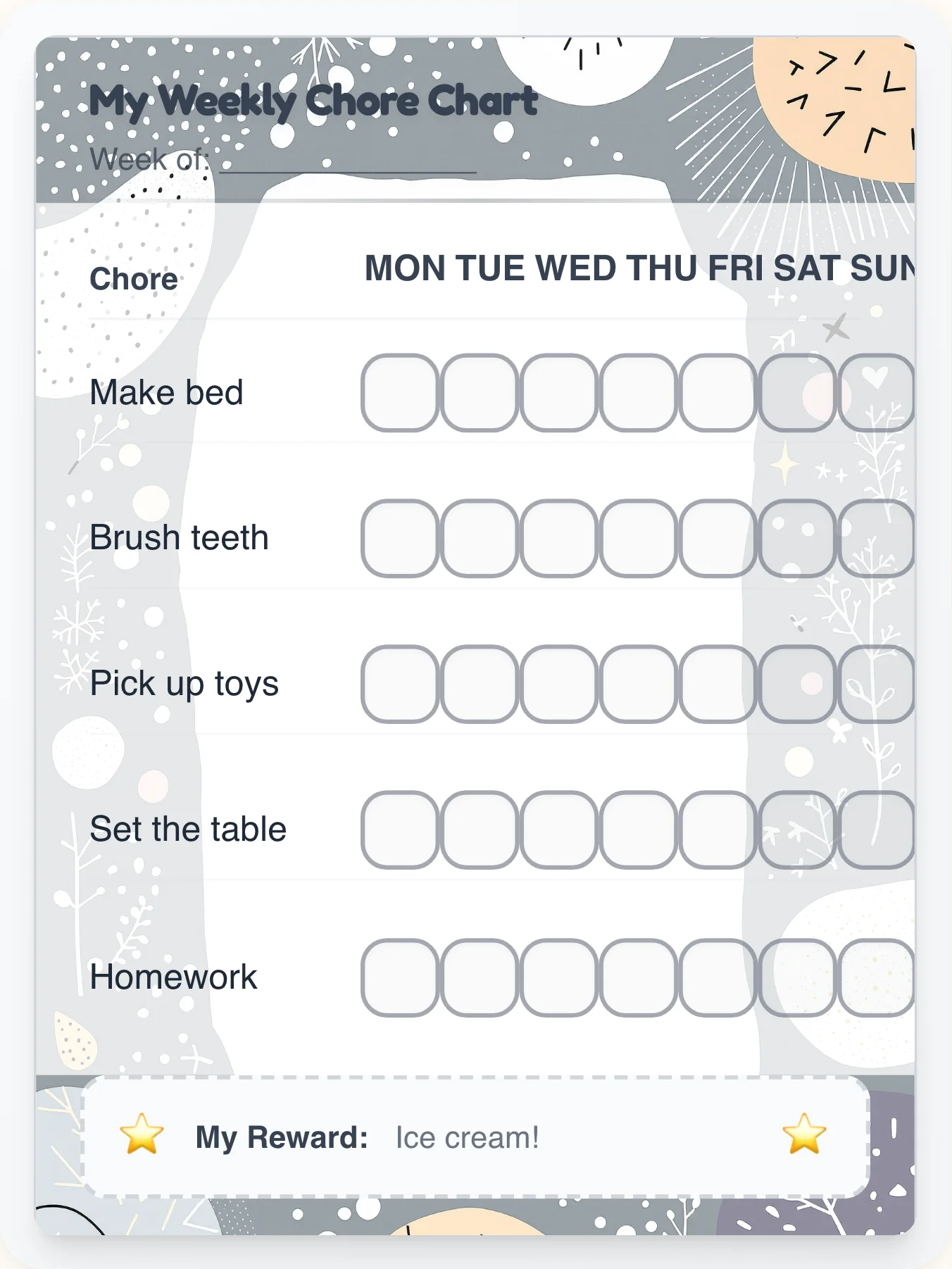 Minimal Weekly Chore Chart - printable minimal chore chart