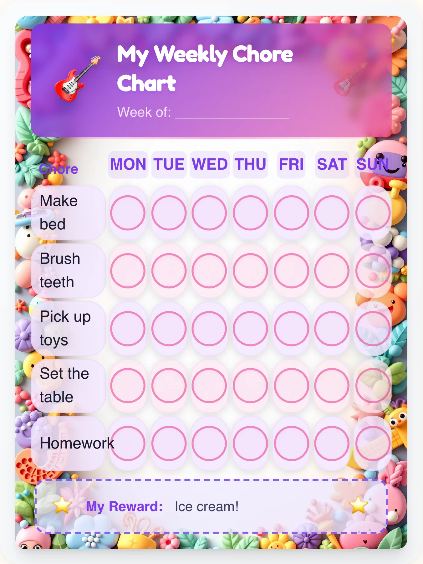 Clay Jam Studio - Free Printable Music Chore Chart - printable music chore chart