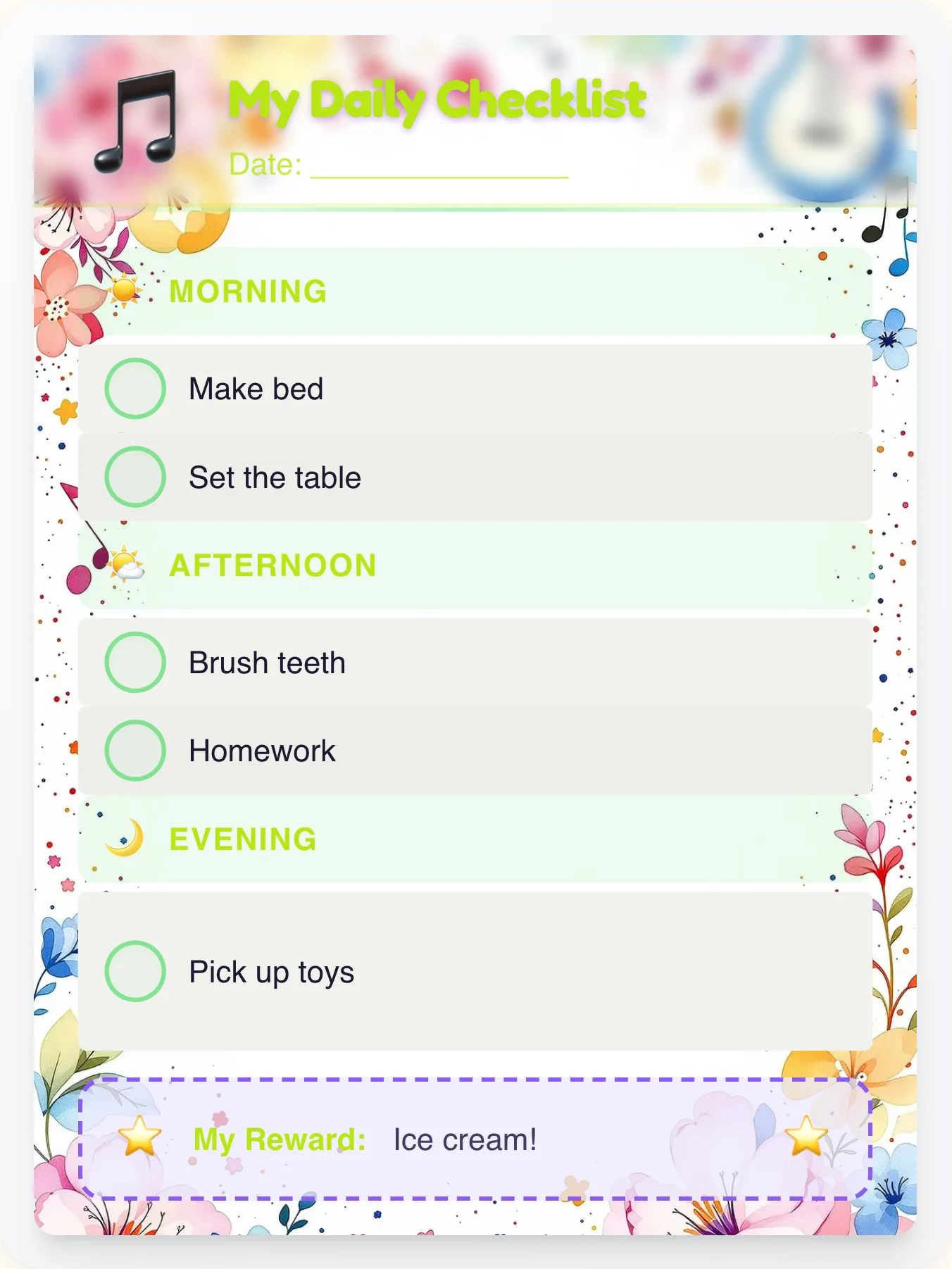 Noble Music Daily Planner - printable music chore chart