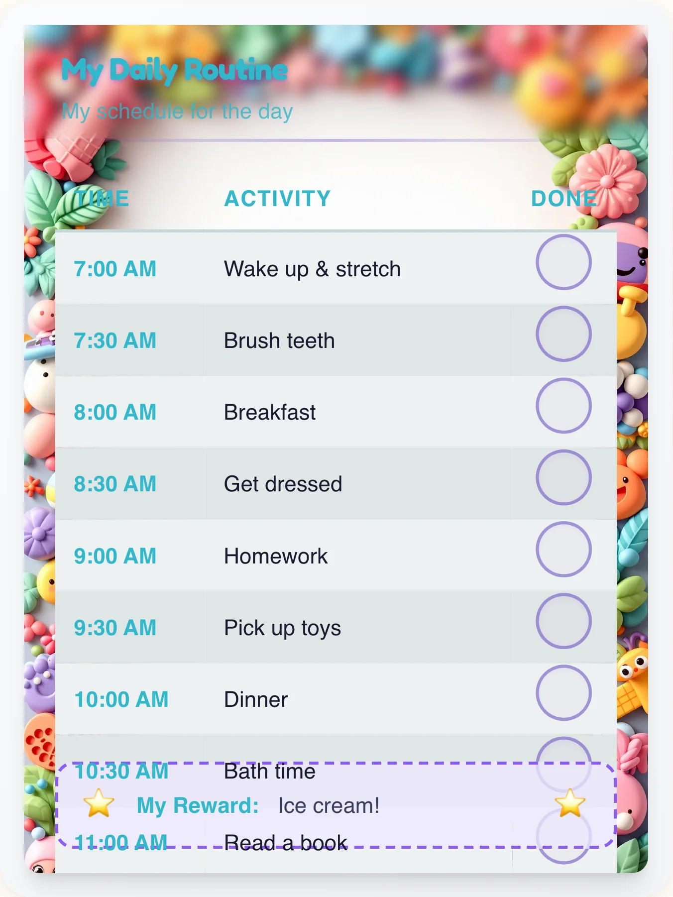 Harmony Music Schedule Chart - printable music chore chart