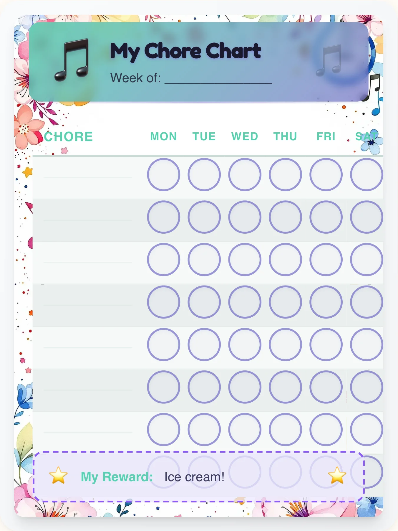 Enchanted Music Custom Chart - printable music chore chart