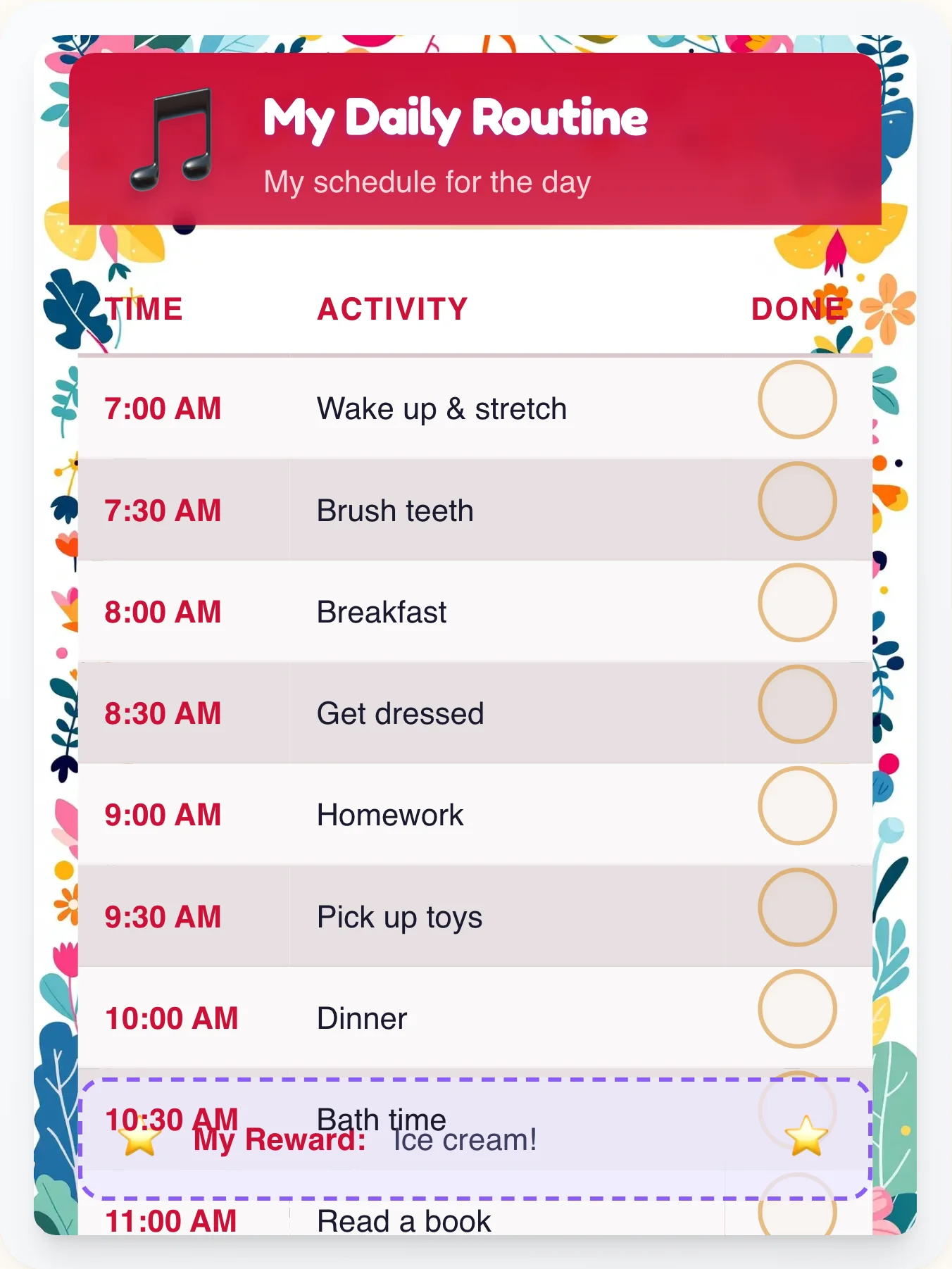 Frosty Music Schedule Chart — Free Printable Routine Schedule Template - printable music chore chart