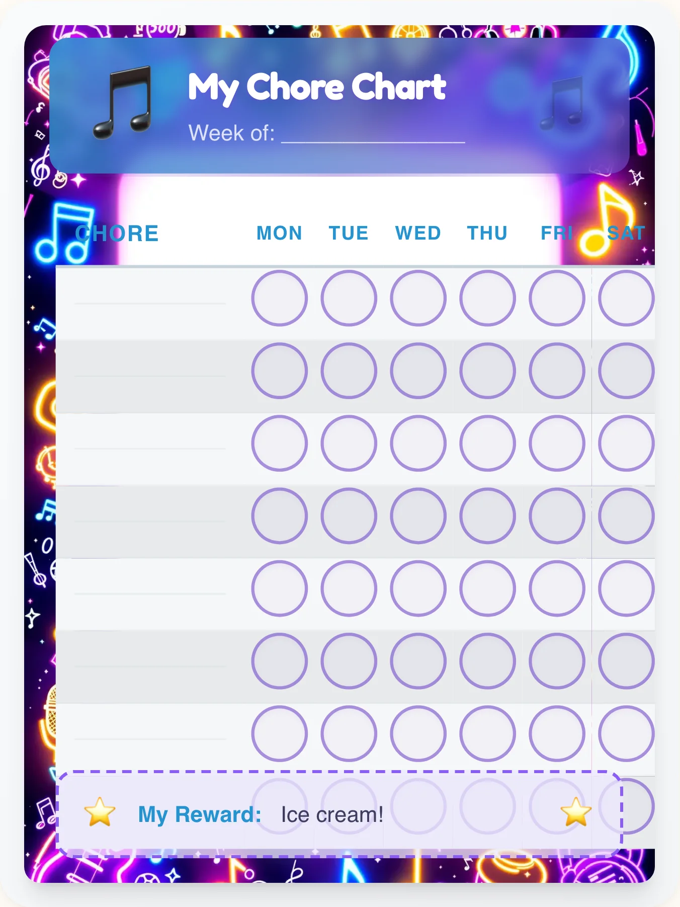 Joyful Music Free Form - printable music chore chart
