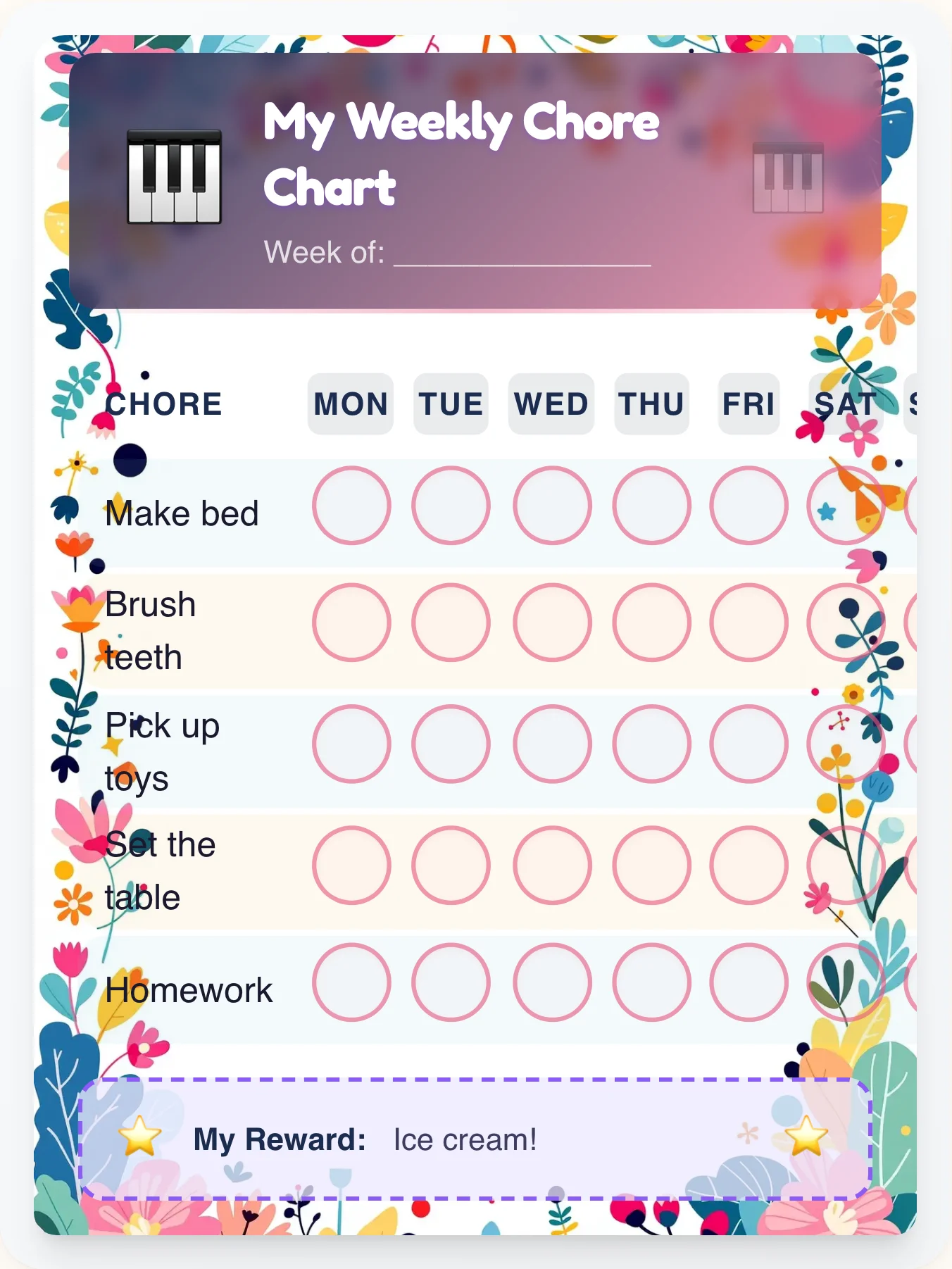 Musical Garden — Free Printable Music Chore Chart - printable music chore chart