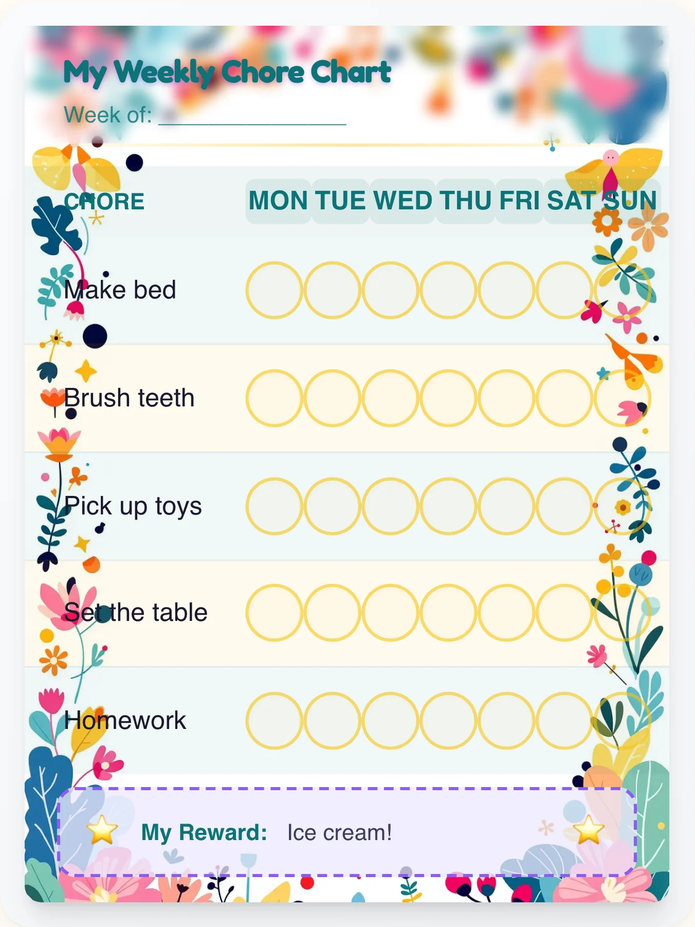 Sound Wave Studio Chore Chart - printable music chore chart