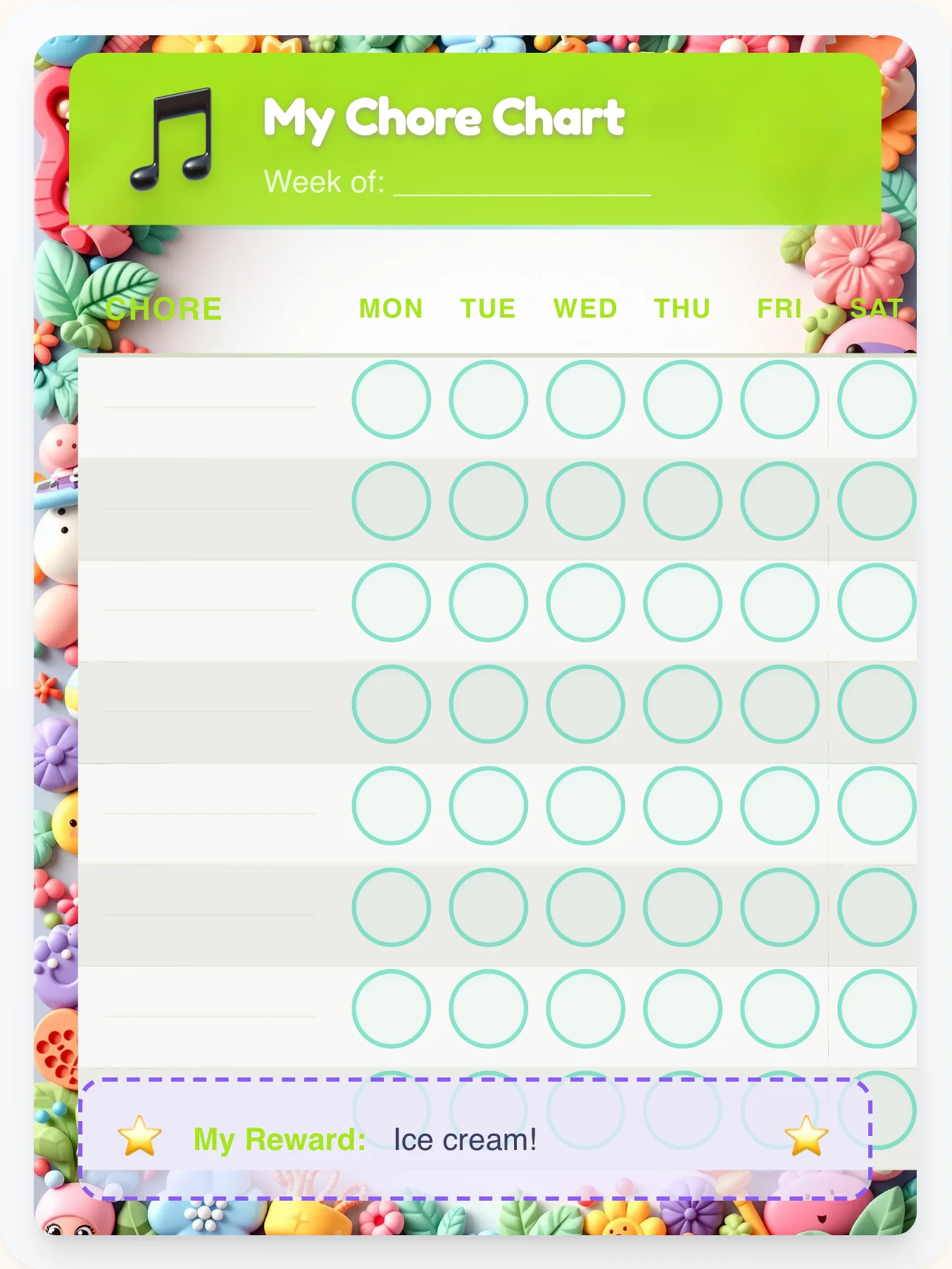Hazy Music Custom Chart - printable music chore chart