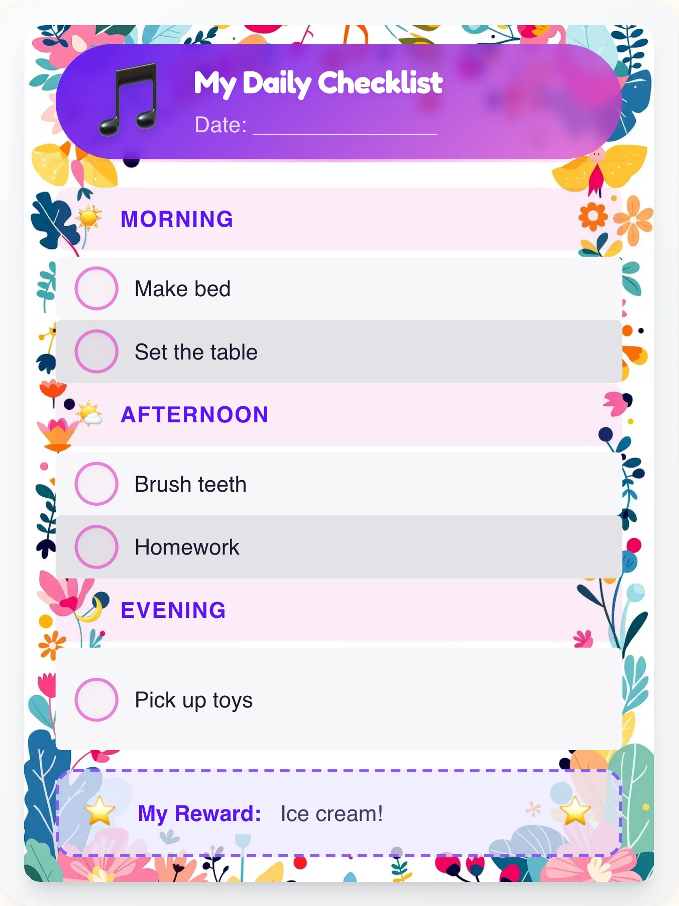 Royal Music To-Do Chart - printable music chore chart