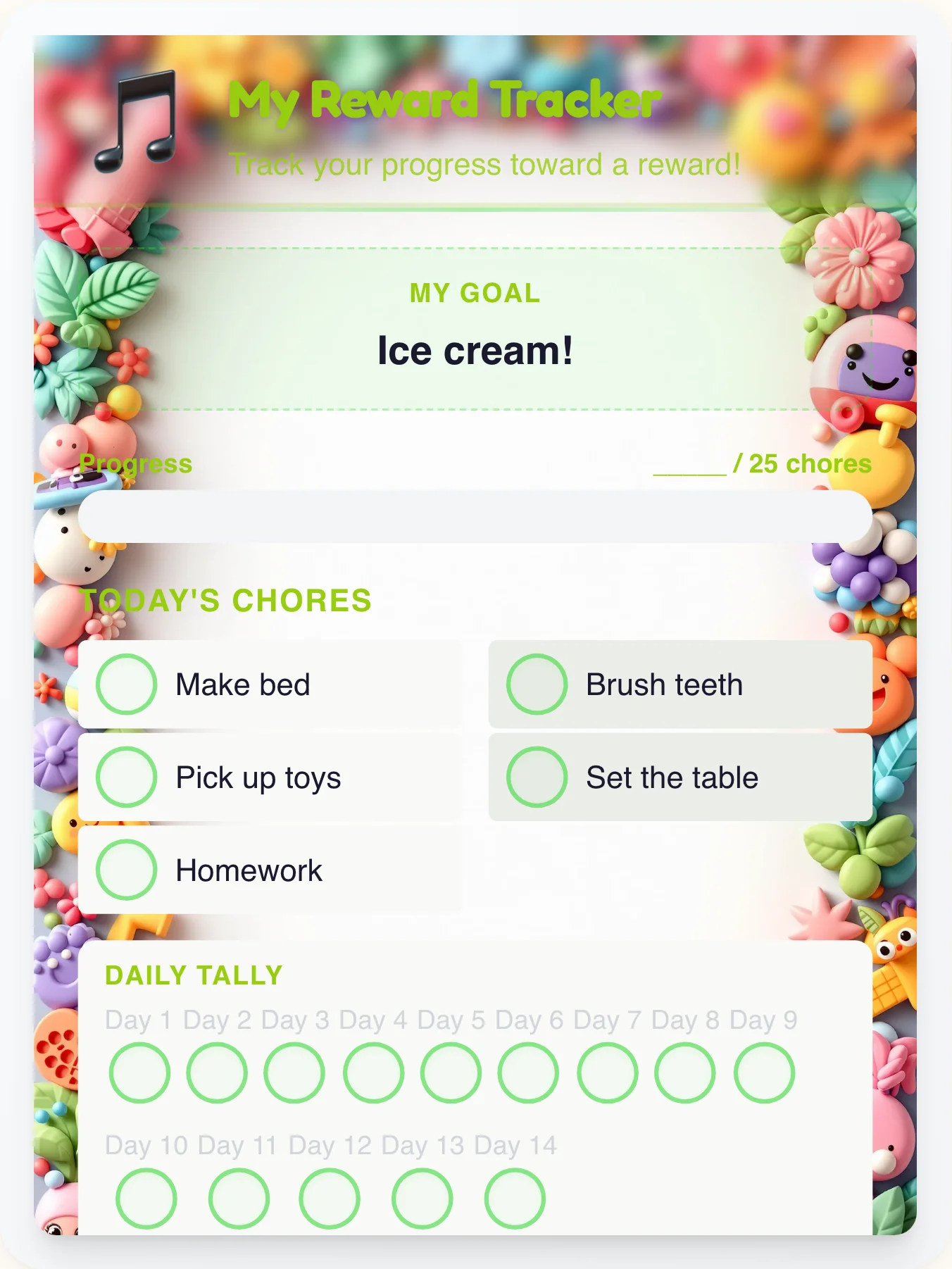 Noble Music Points Tracker - printable music chore chart