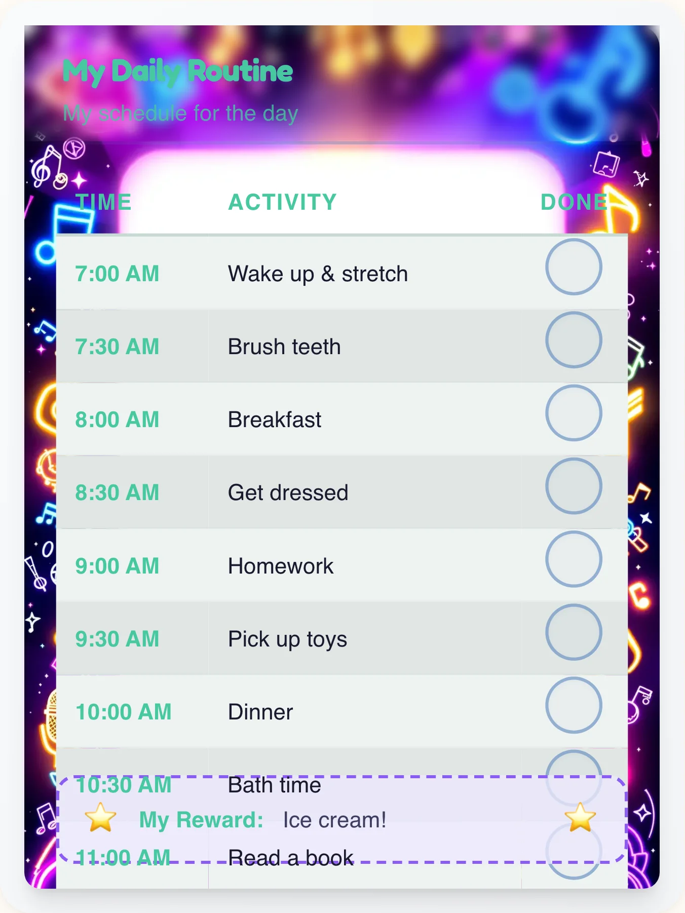 Enchanted Music Routine Board - printable music chore chart