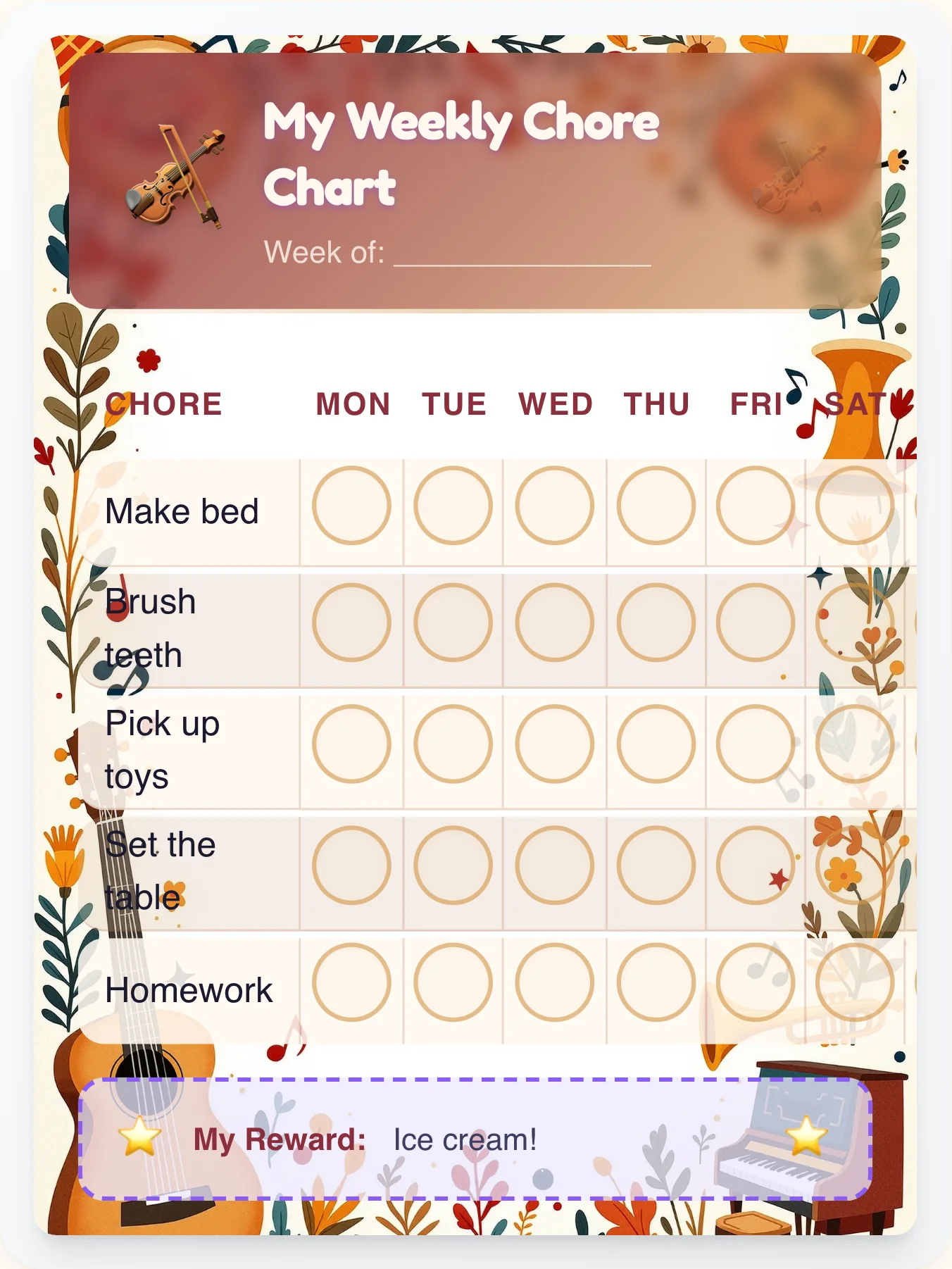 The Little Orchestra — Free Printable Music Chore Chart - printable music chore chart