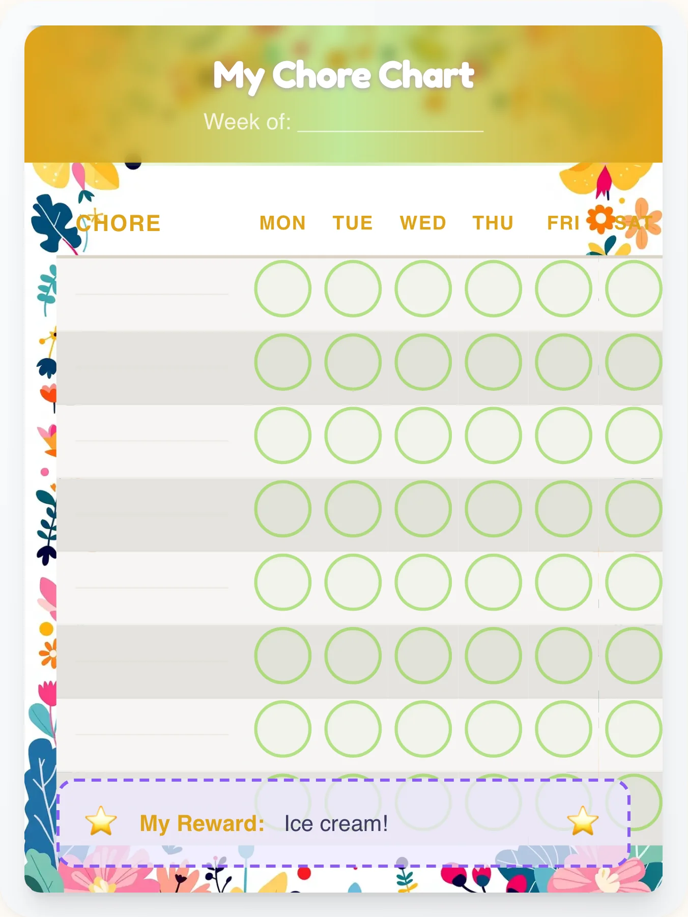 Happy Music Free Form - printable music chore chart