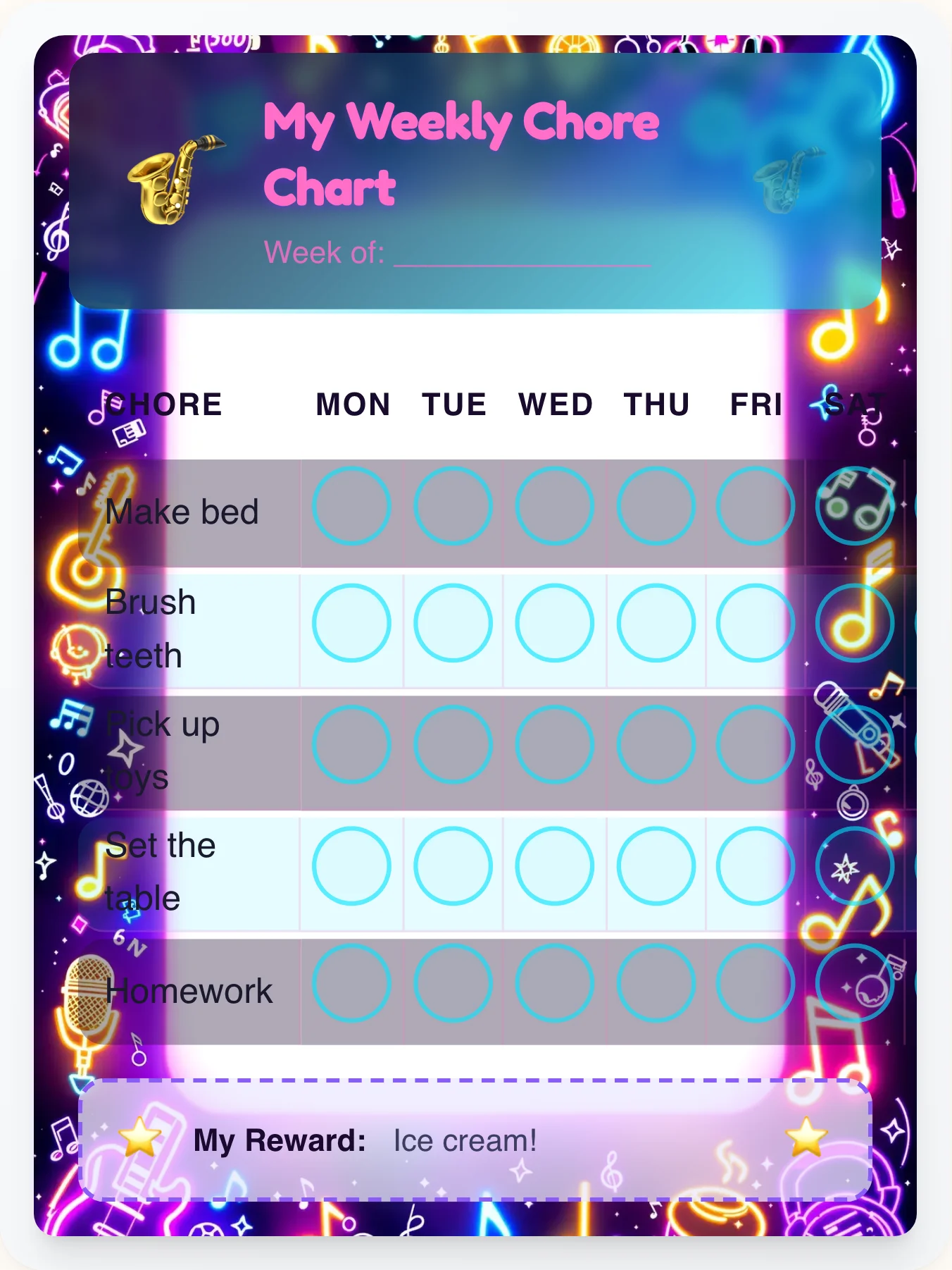 Boombox Beats — Free Printable Music Chore Chart - printable music chore chart
