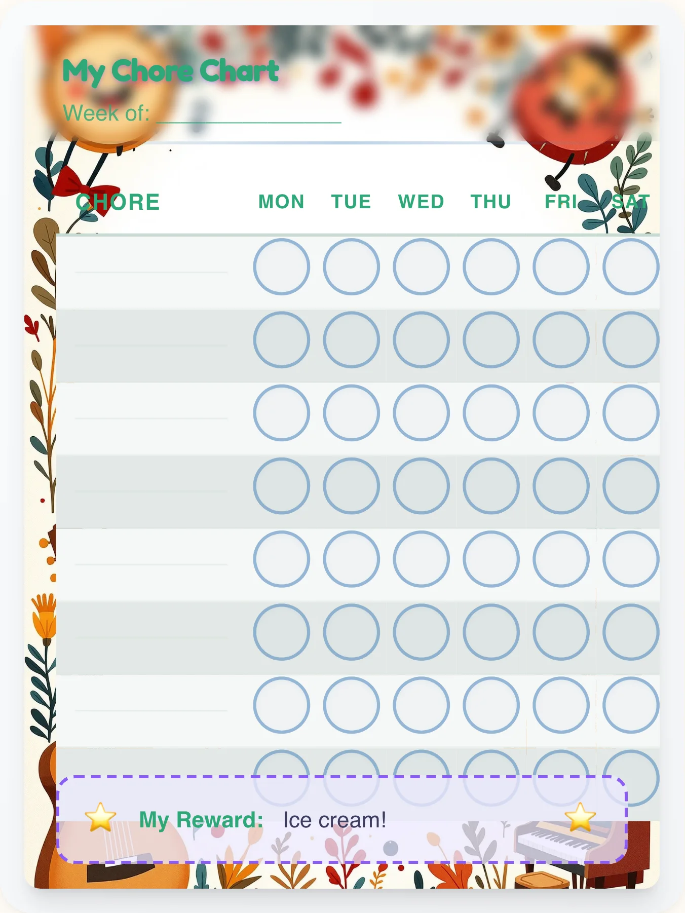 Dainty Music Custom Chart - printable music chore chart