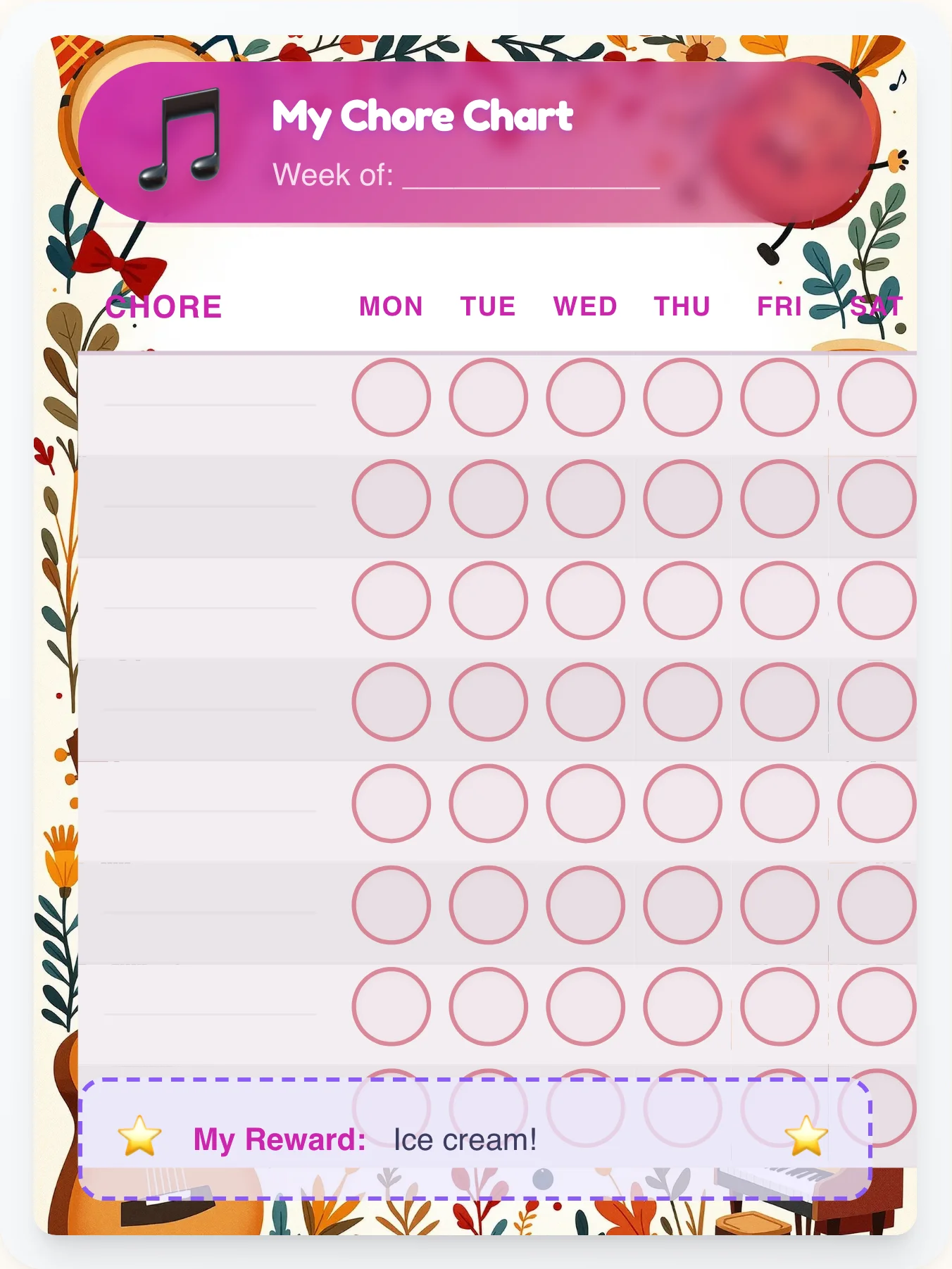 Airy Music Free Form - printable music chore chart