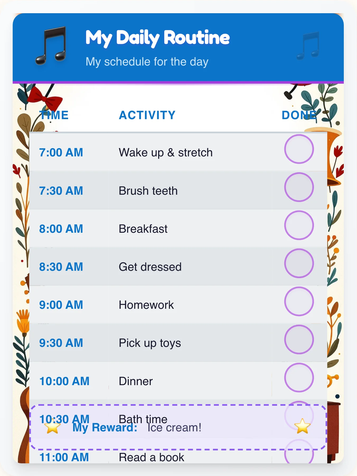 Joyful Music Routine Board — Free Printable Routine Schedule Template - printable music chore chart
