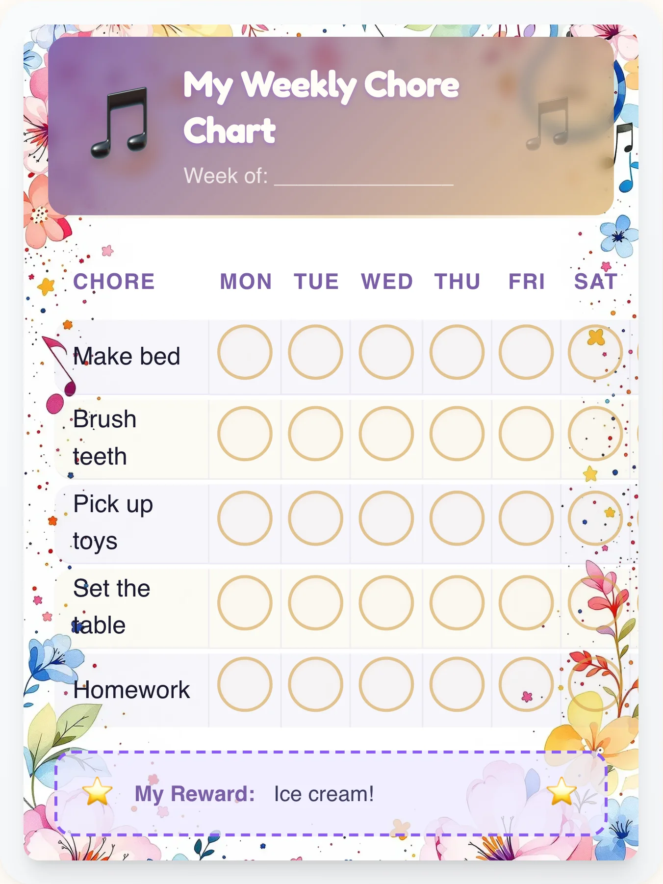 Melody in Watercolor — Free Printable Music Chore Chart - printable music chore chart