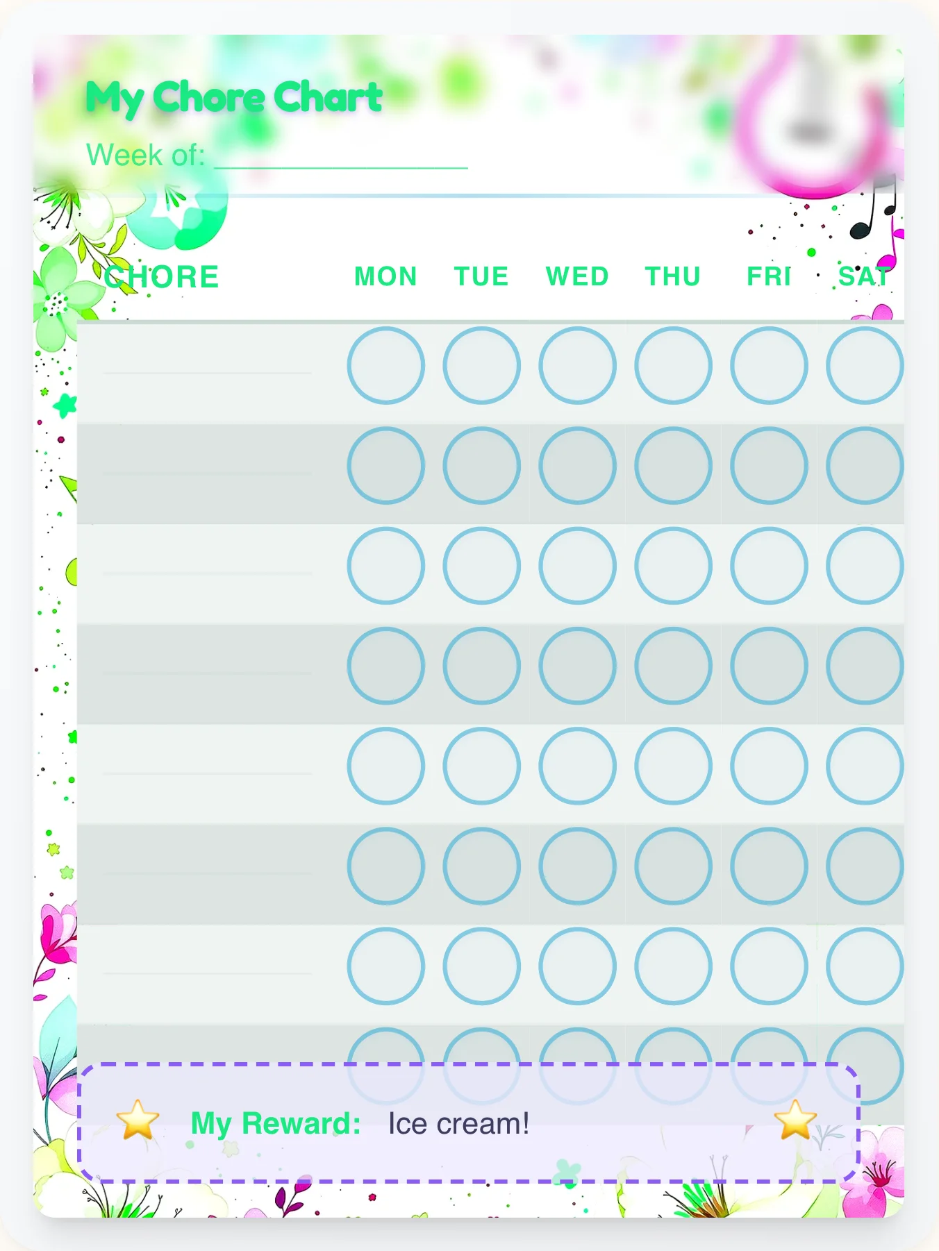 Cheerful Music Free Form - printable music chore chart