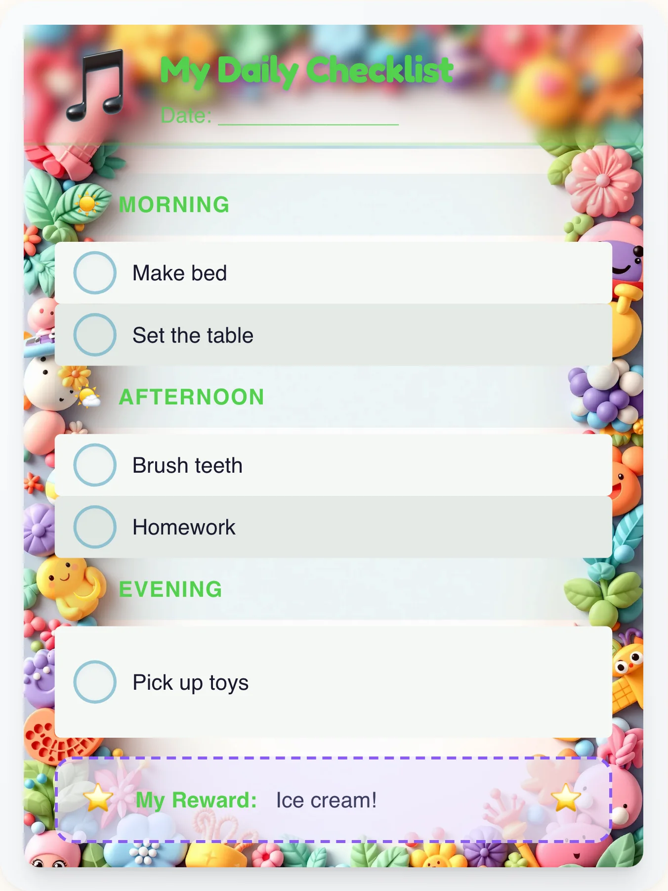 Tender Music Daily Planner - printable music chore chart