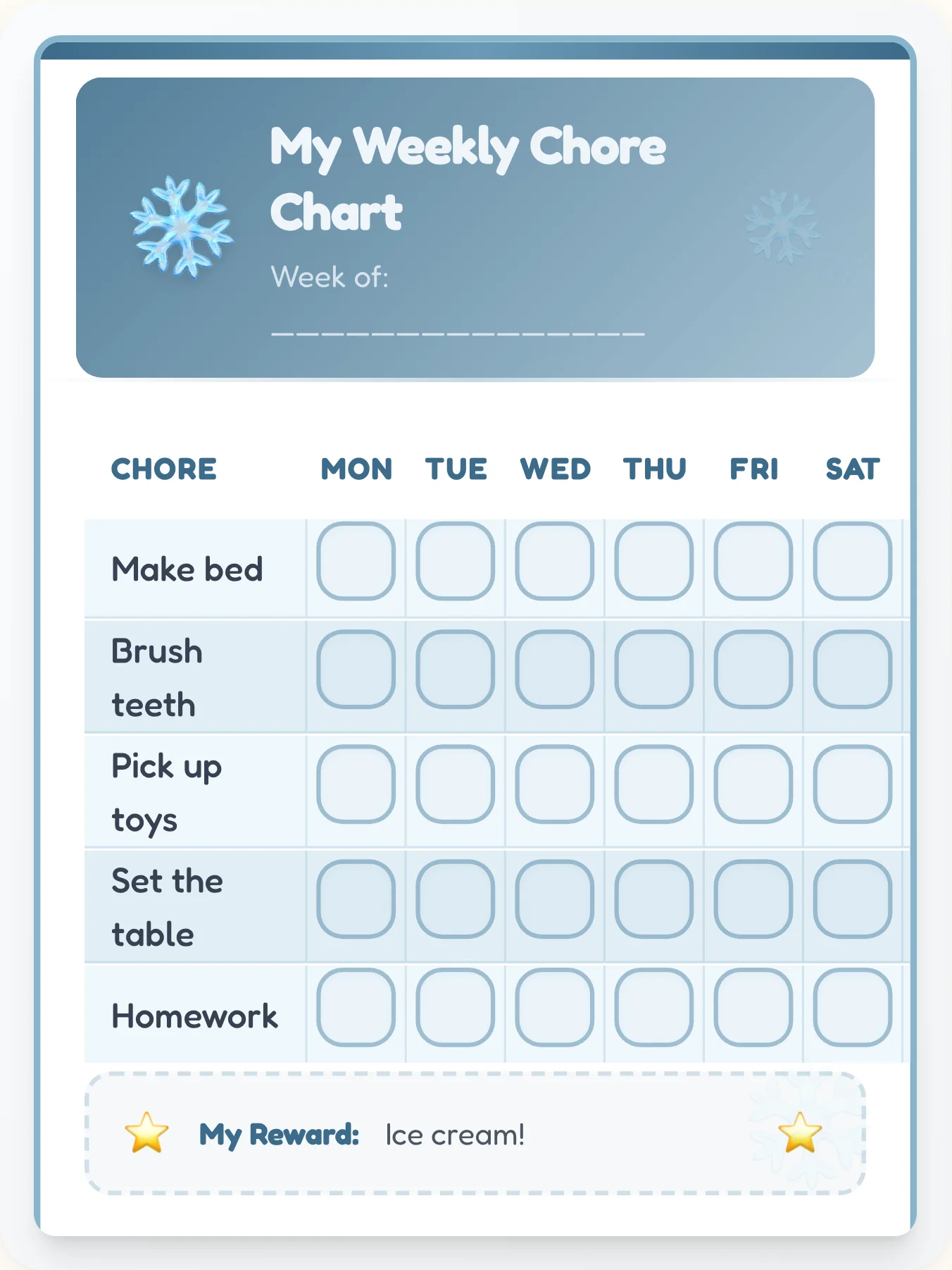 Nordic Ice Chore Chart - printable nordic chore chart