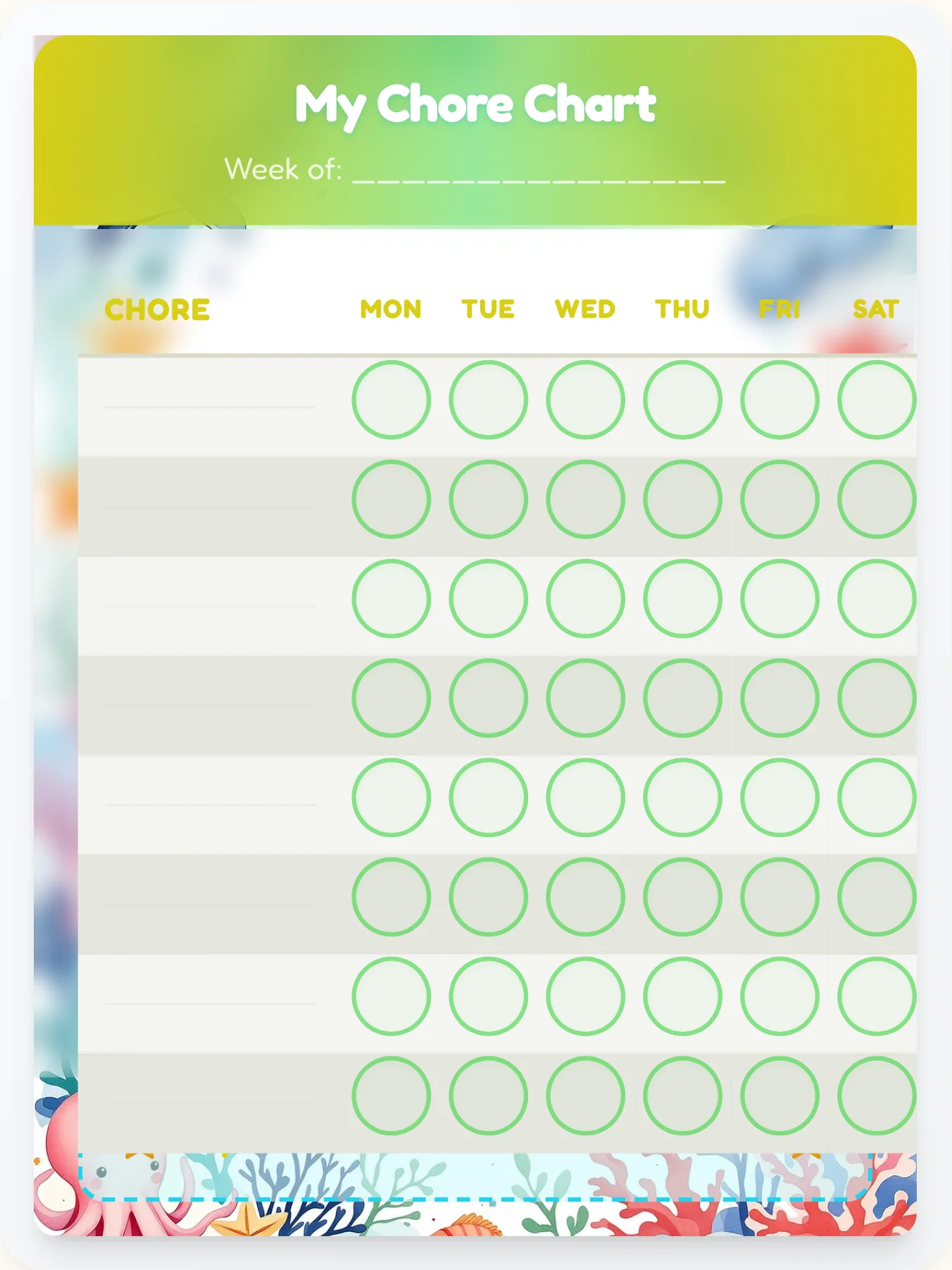Lively Ocean Blank Canvas - printable ocean chore chart