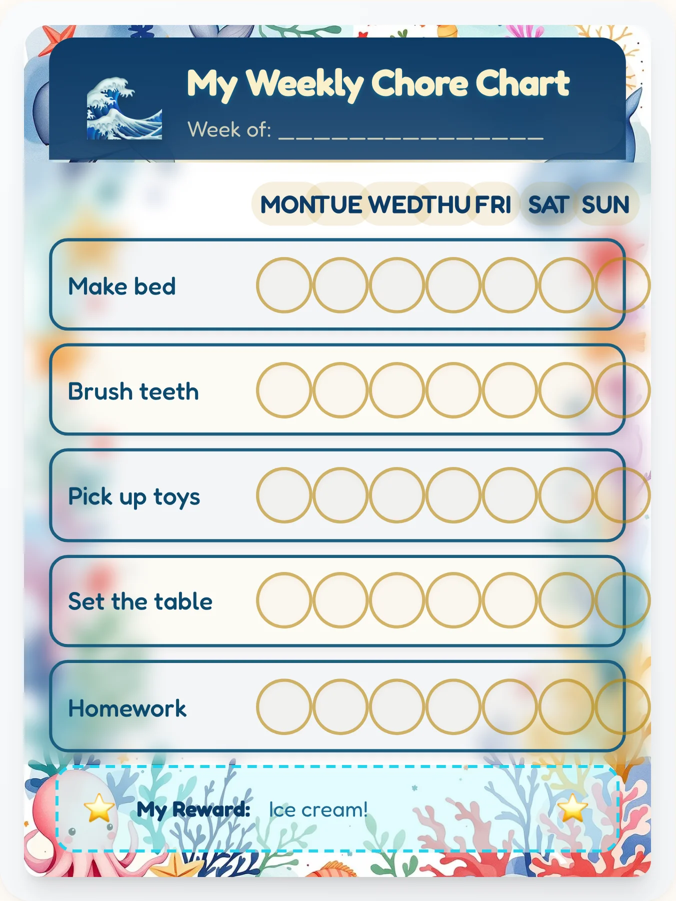 Nautical Chart Chore Chart - printable ocean chore chart