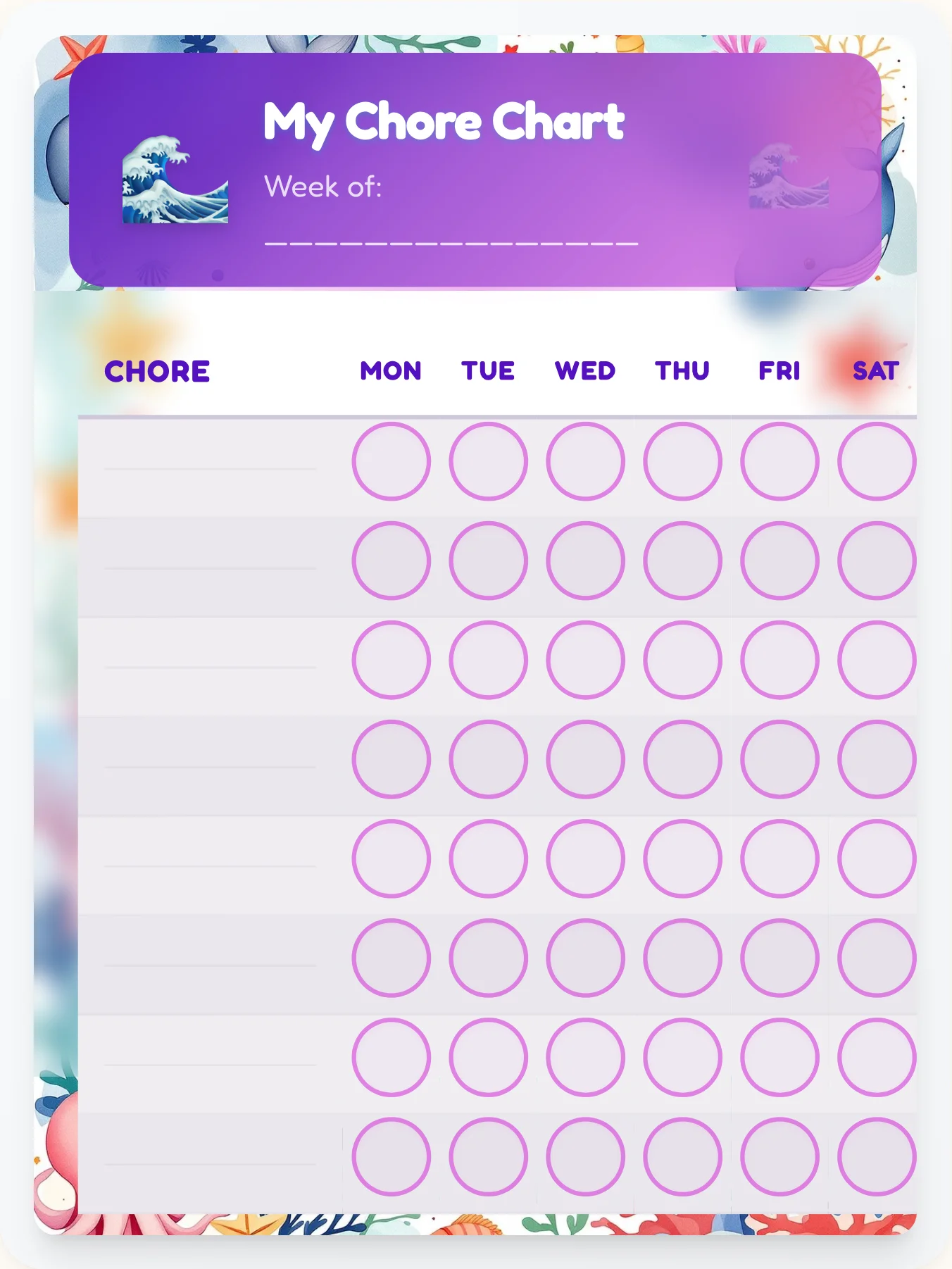 Royal Ocean Blank Canvas - printable ocean chore chart