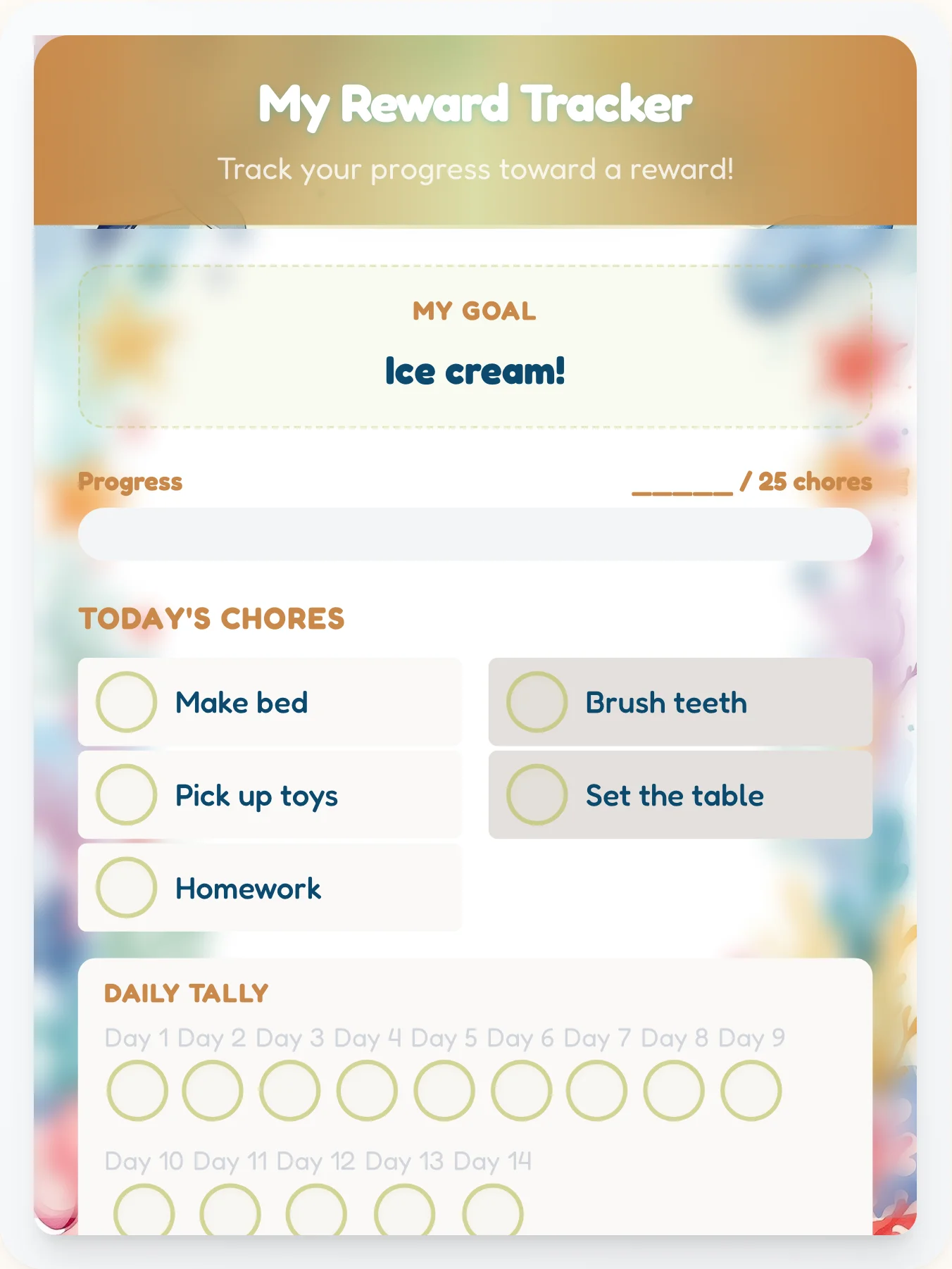 Fresh Ocean Reward Board - printable ocean chore chart