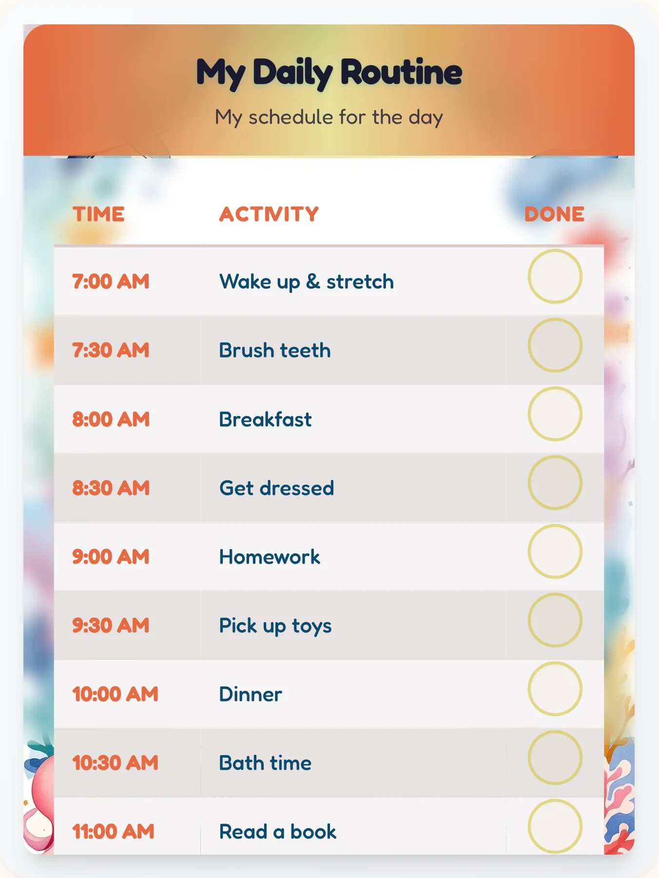 Cozy Ocean Schedule Chart — Free Printable Routine Schedule Template - printable ocean chore chart