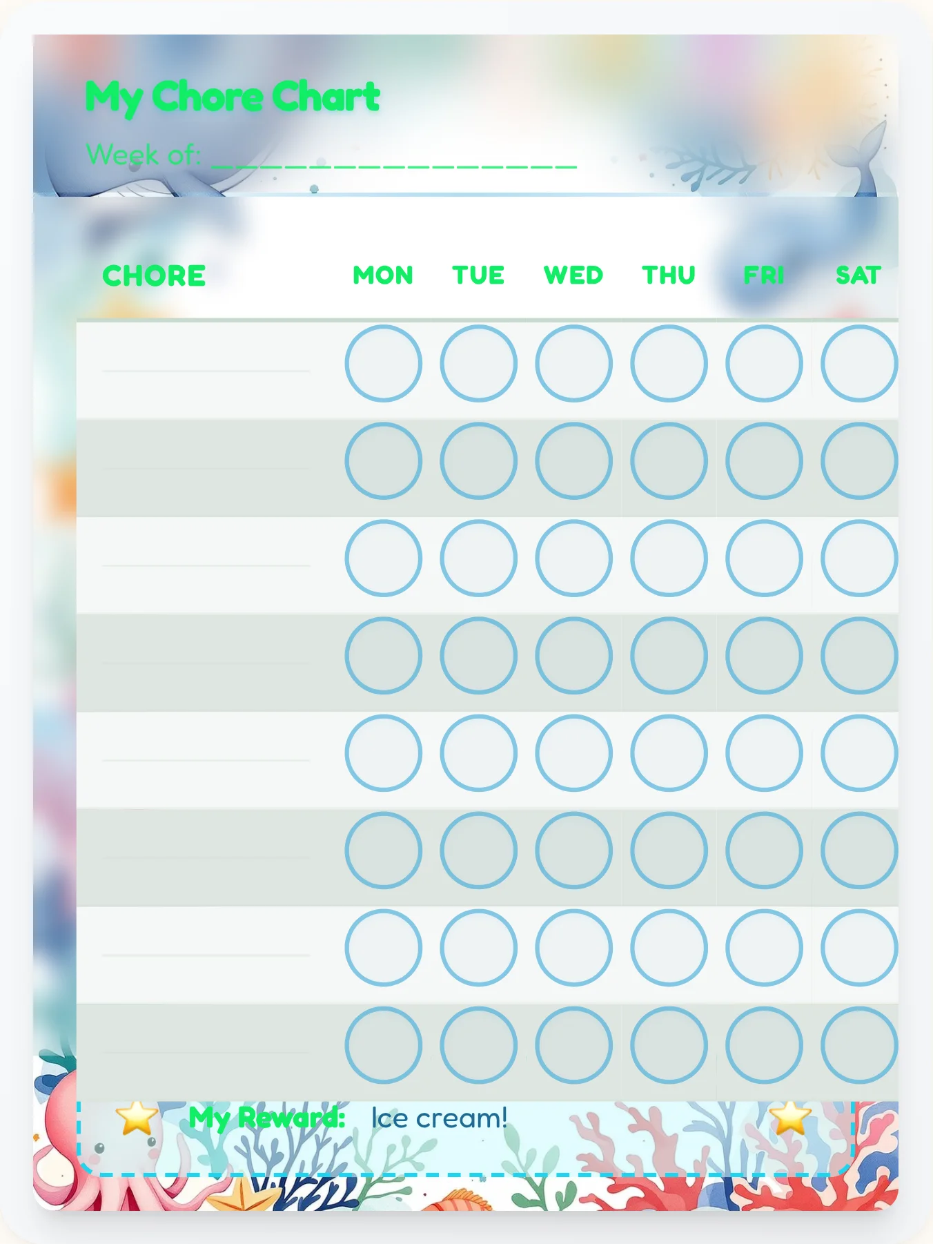 Zen Ocean Free Form - printable ocean chore chart