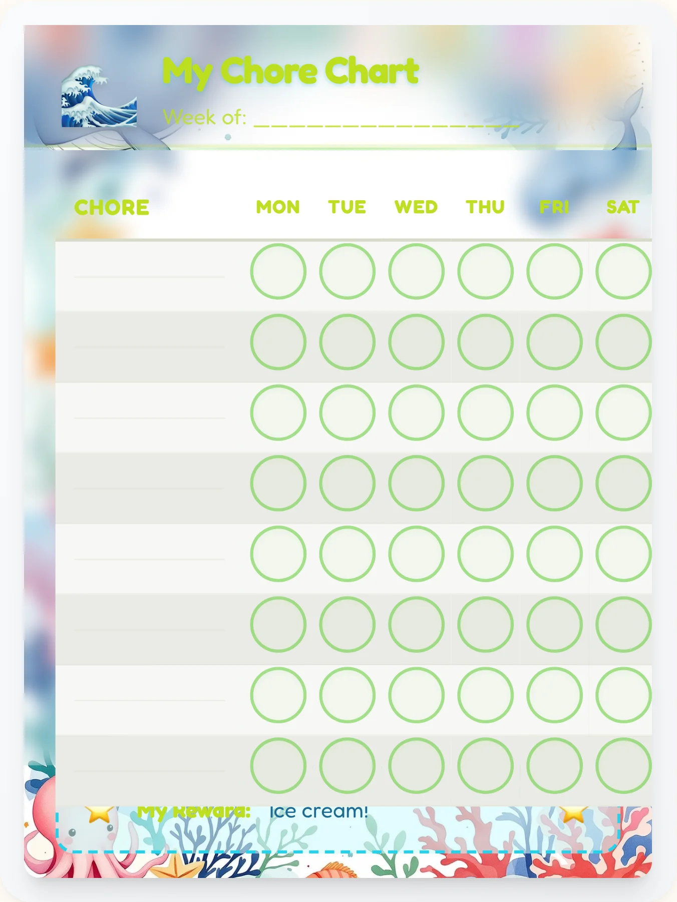 Misty Ocean DIY Chart - printable ocean chore chart