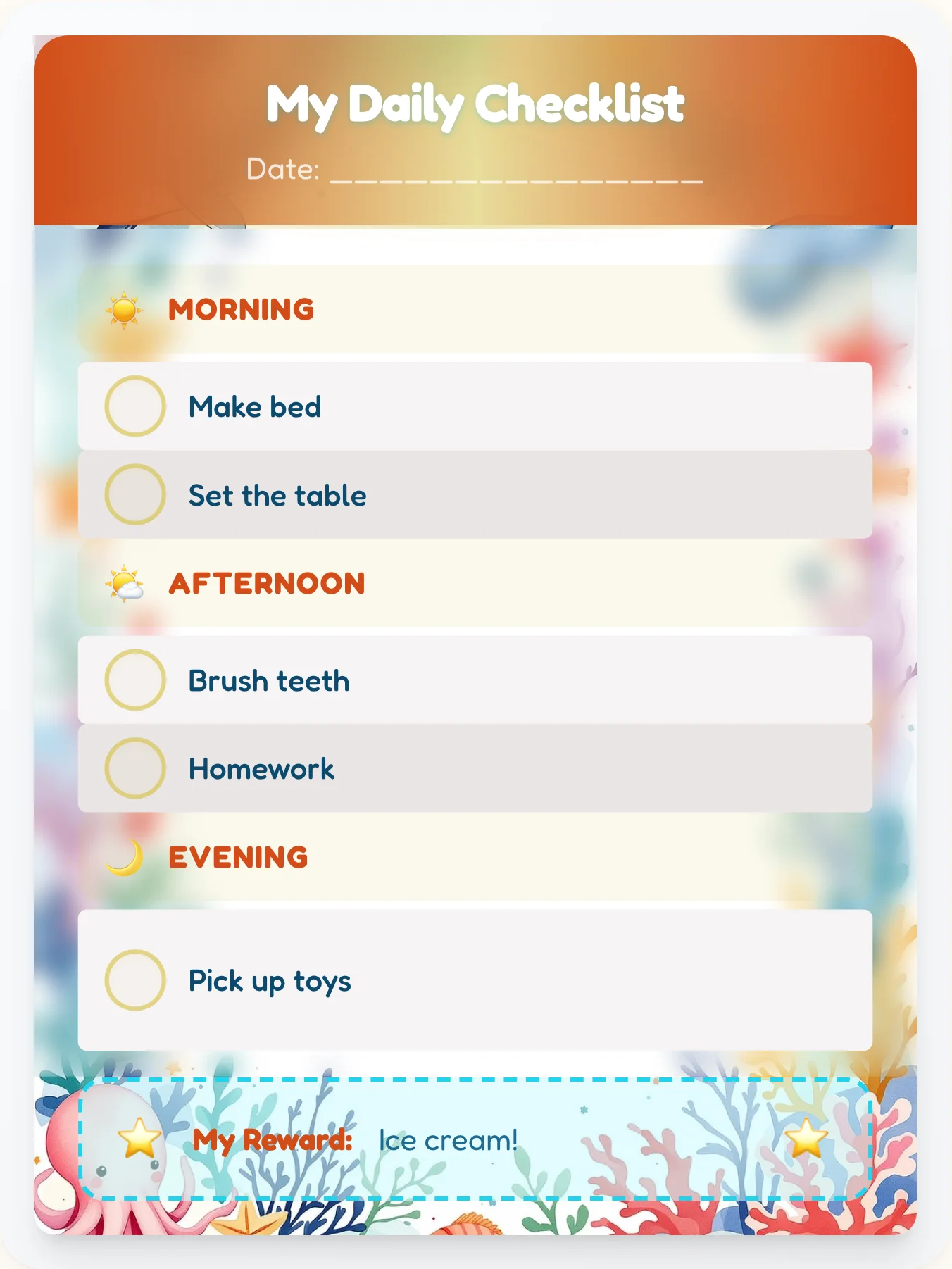 Dreamy Ocean Daily Planner - printable ocean chore chart