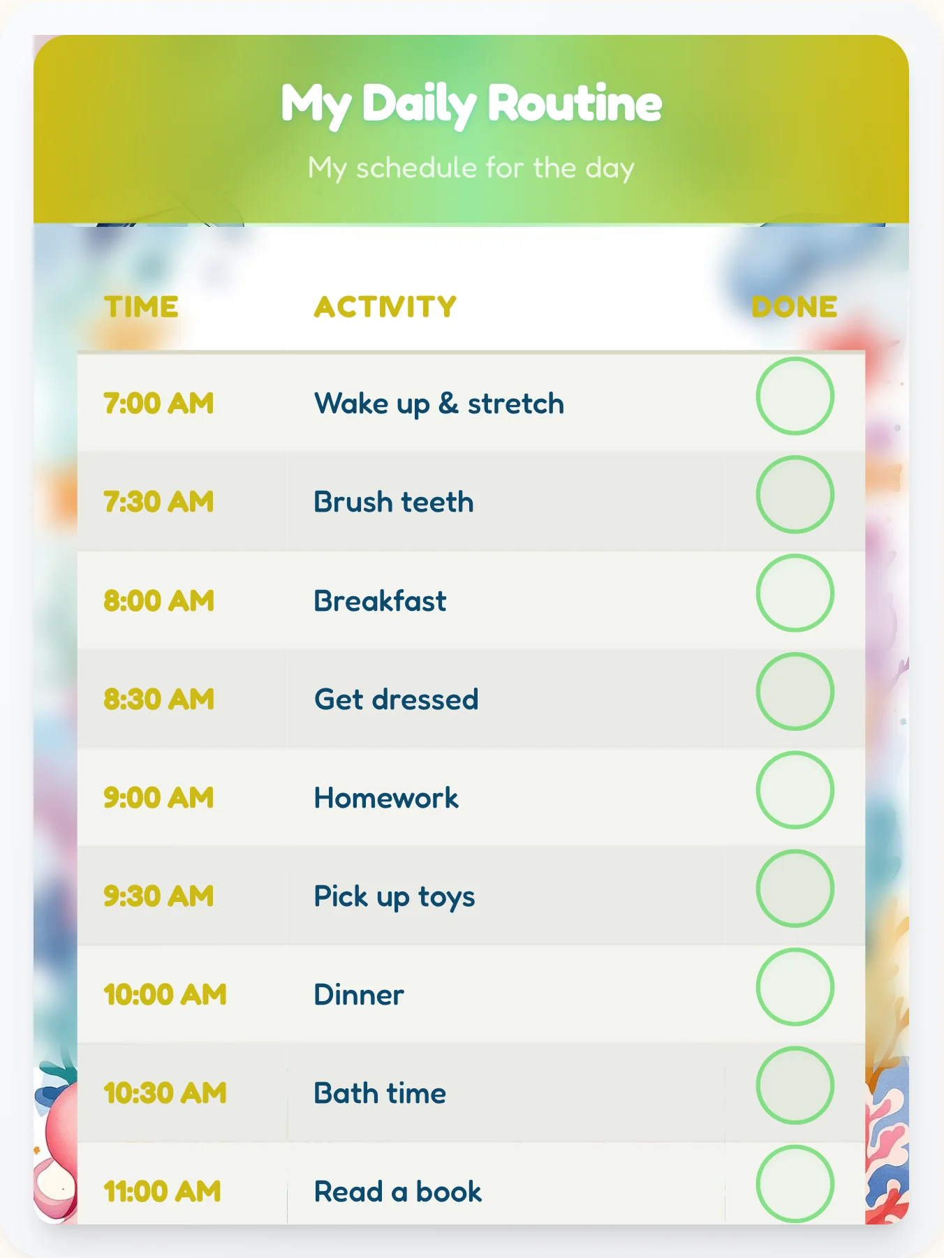 Jolly Ocean Schedule Chart - printable ocean chore chart