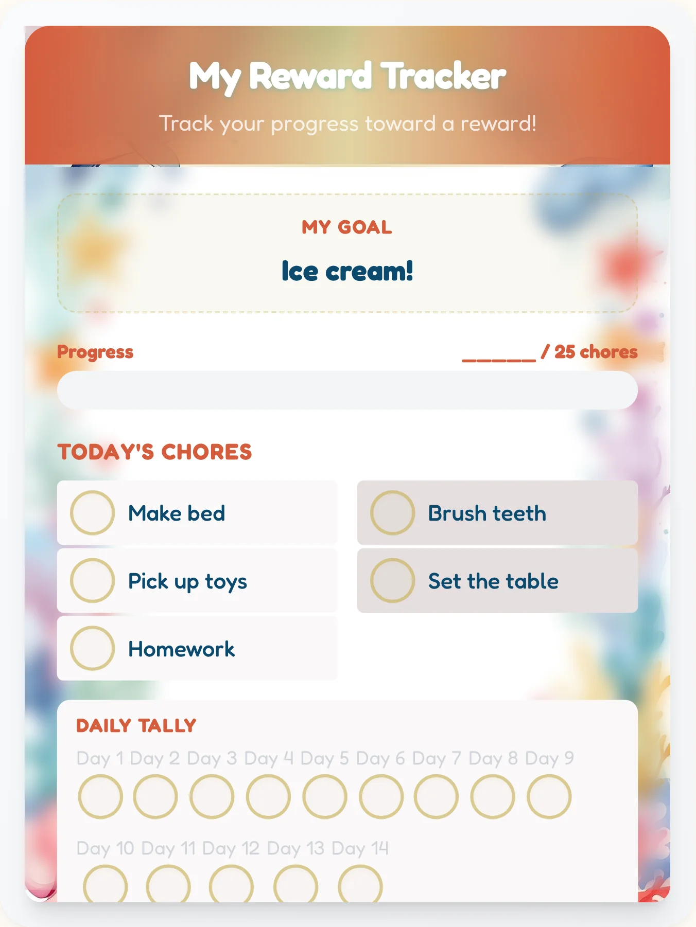 Cozy Ocean Points Tracker - printable ocean chore chart