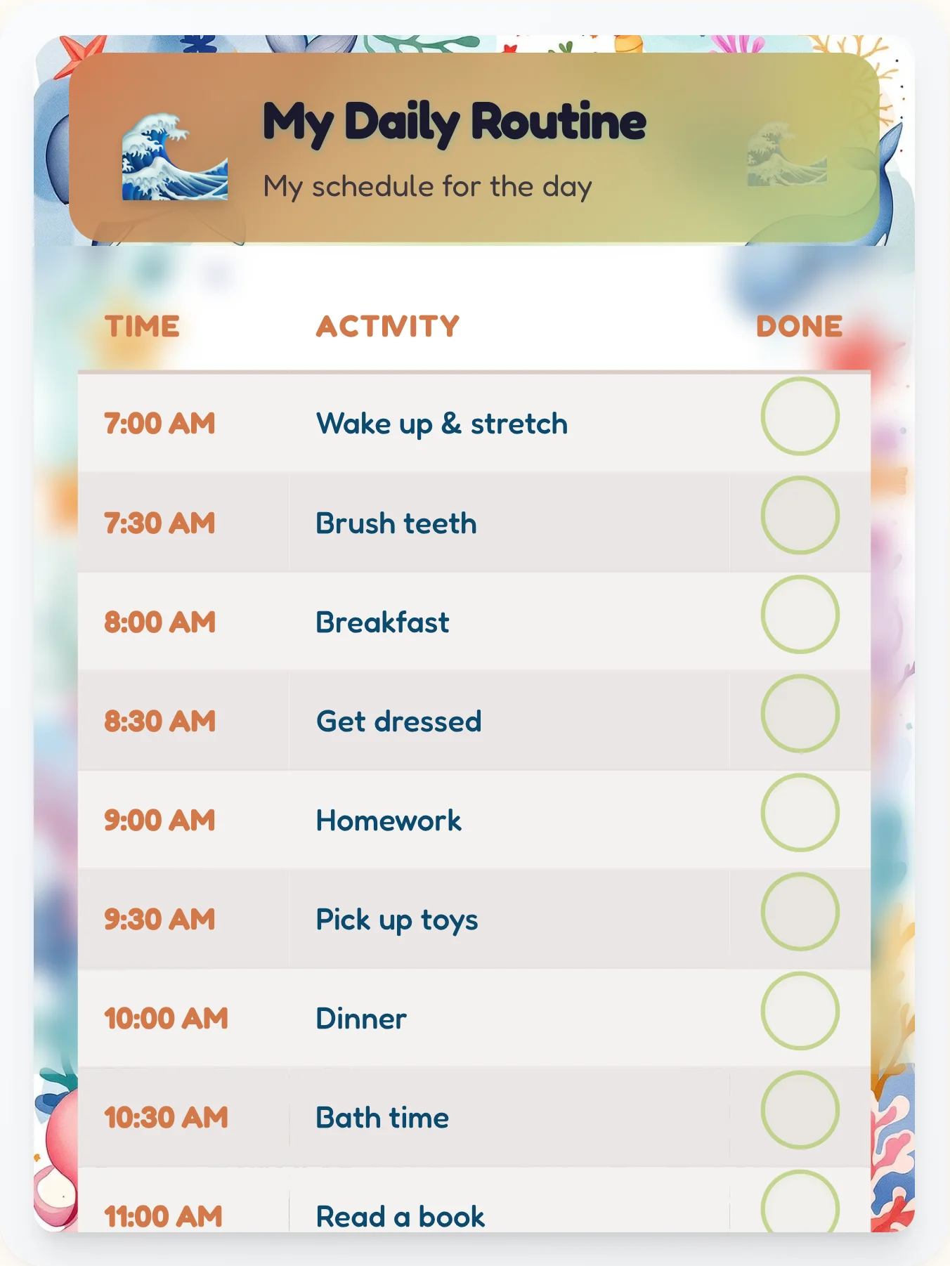 Dreamy Ocean Daily Routine - printable ocean chore chart