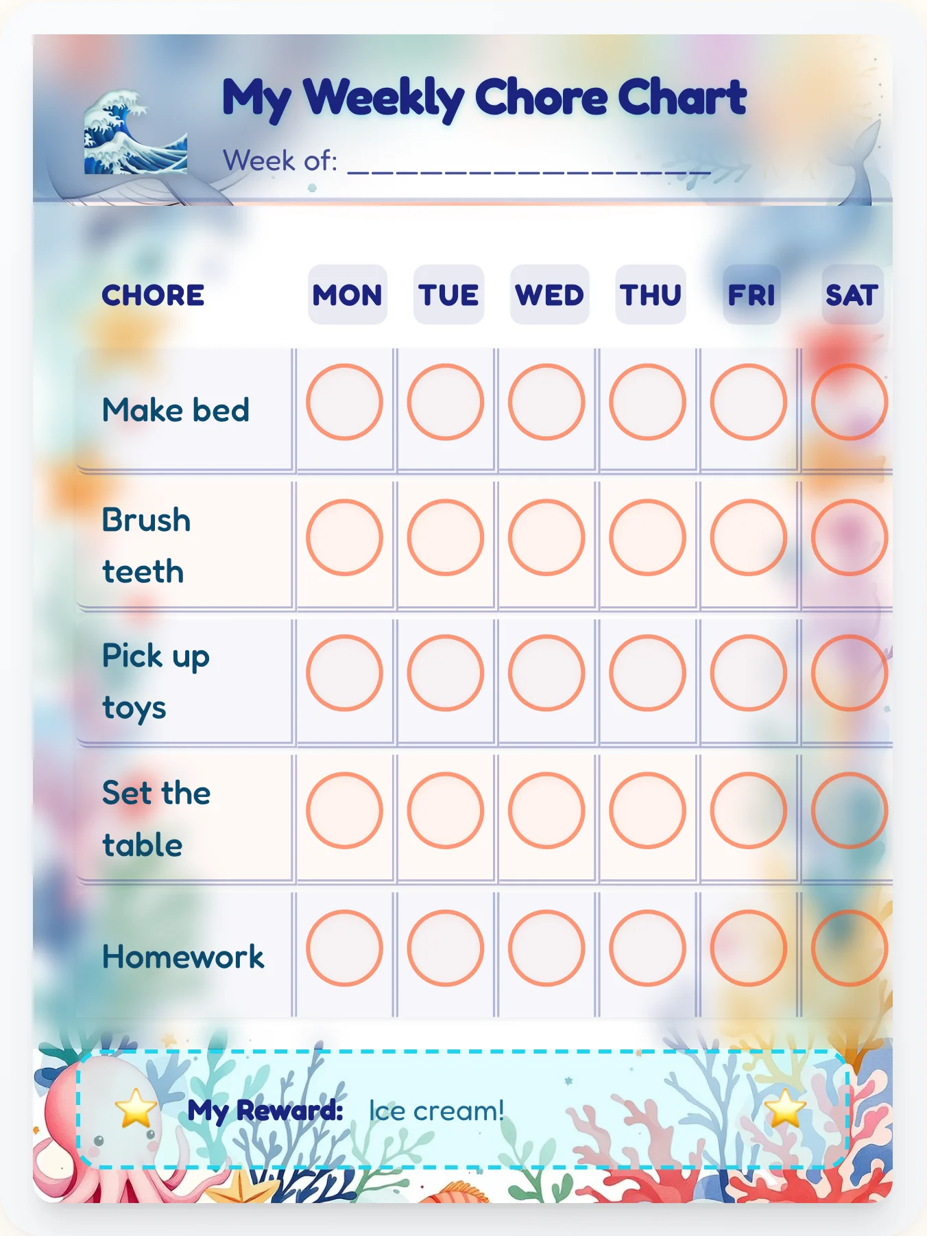 Marine Atlas Chore Chart - printable ocean chore chart