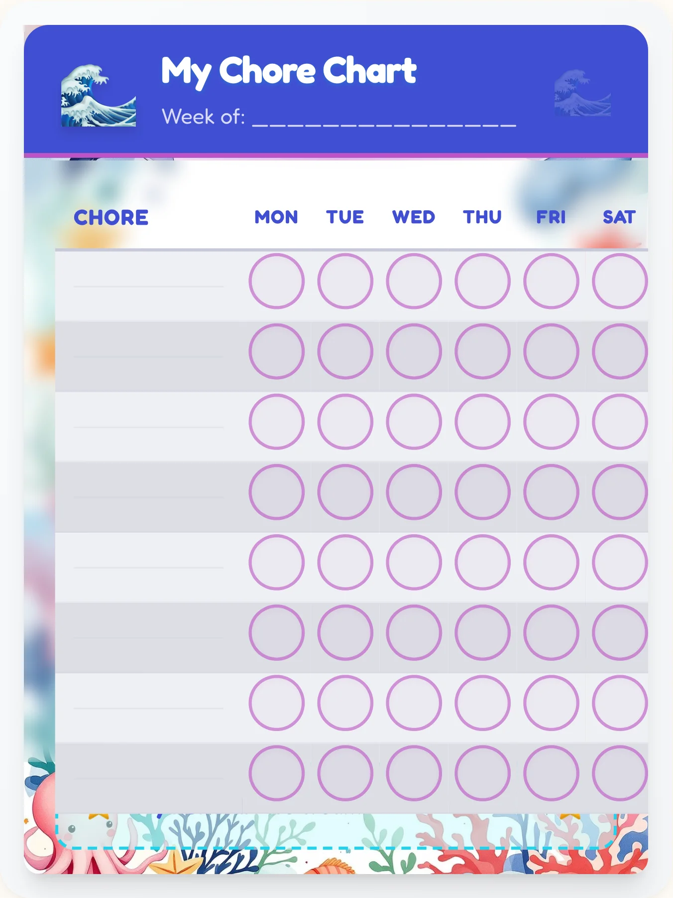 Natural Ocean Open Template - printable ocean chore chart