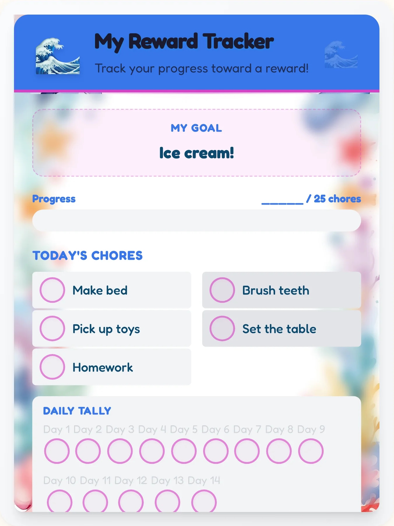 Luminous Ocean Achievement Board - printable ocean chore chart