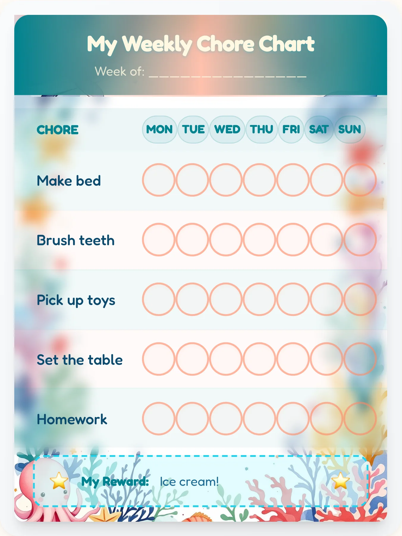 Vintage Seaside Chore Chart - printable ocean chore chart