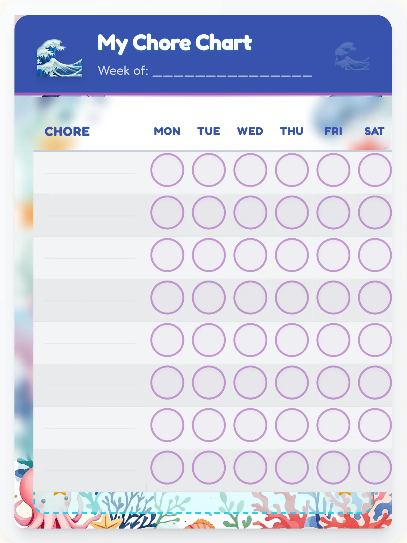 Mellow Ocean Blank Canvas - printable ocean chore chart