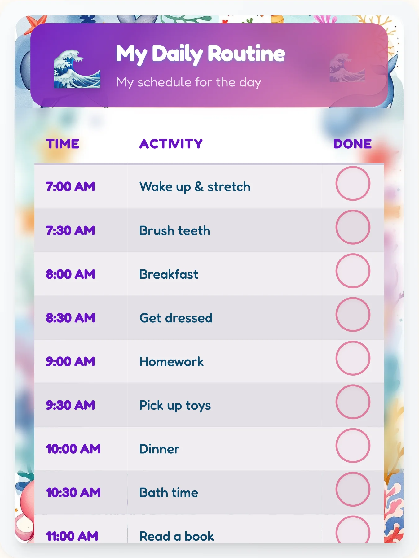 Serene Ocean Routine Board - printable ocean chore chart