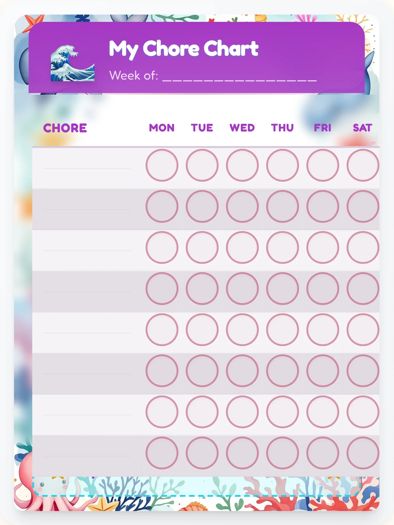 Urban Ocean Custom Chart - printable ocean chore chart