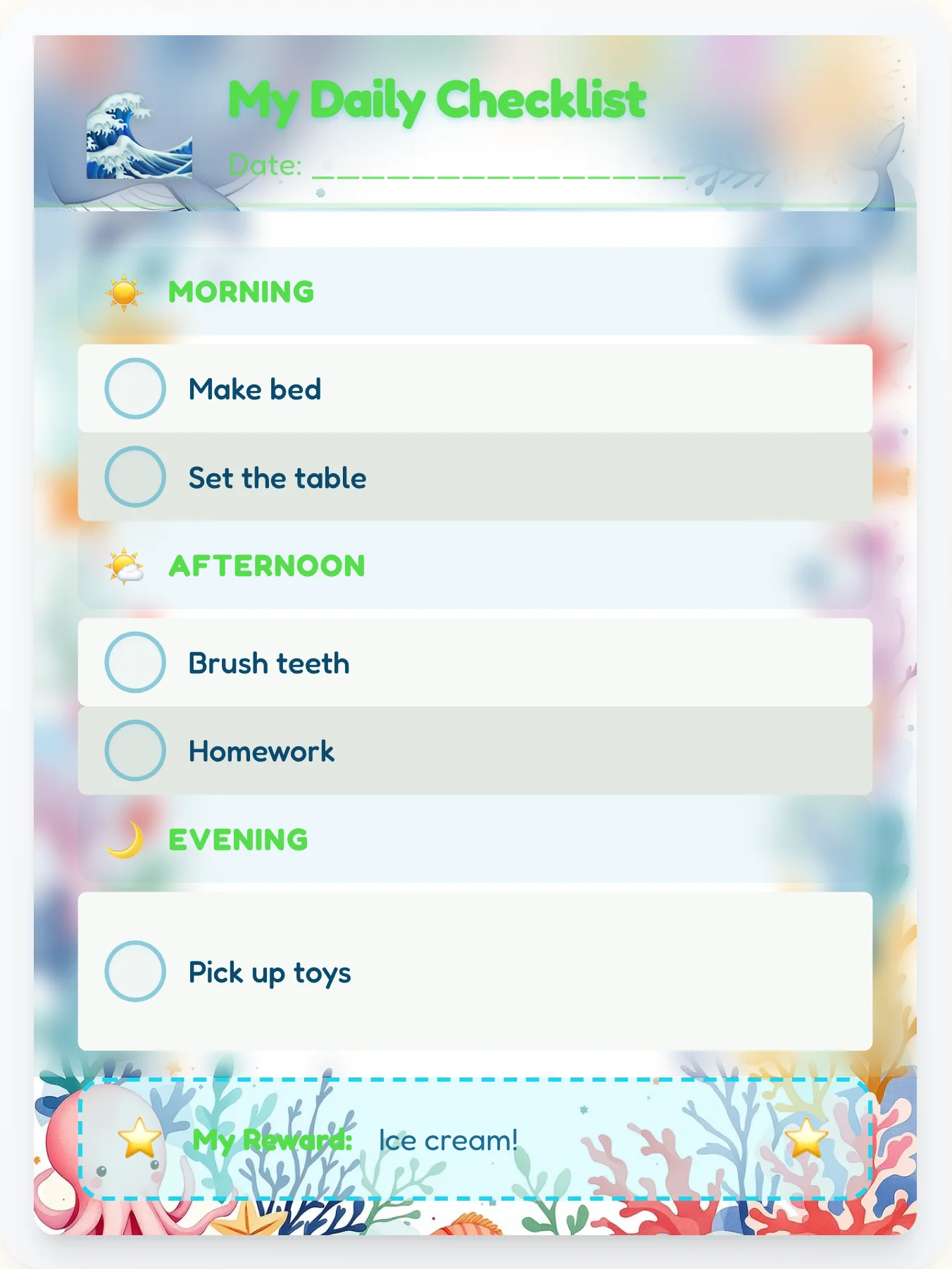 Tender Ocean To-Do Chart - printable ocean chore chart