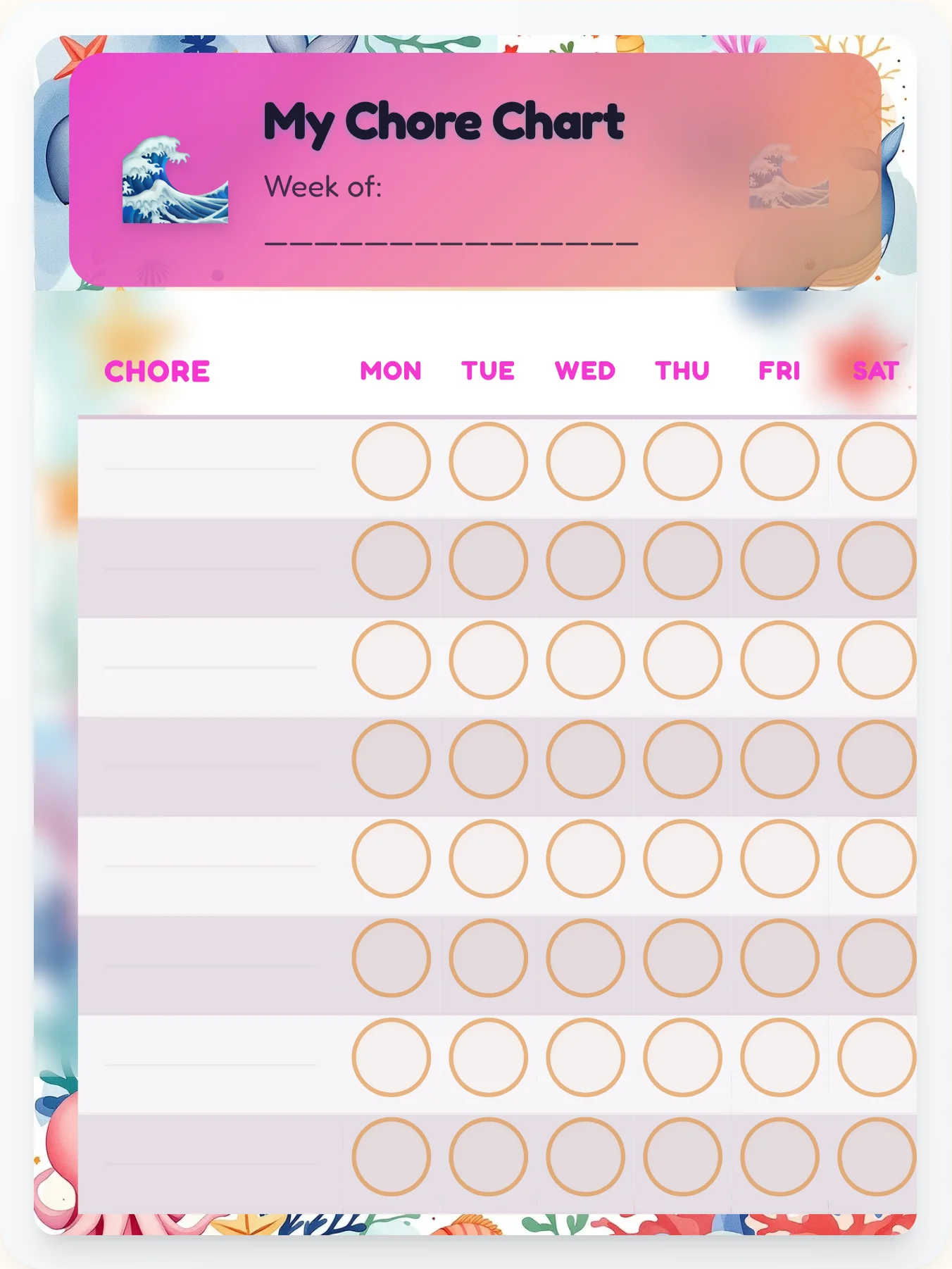 Airy Ocean Custom Chart - printable ocean chore chart