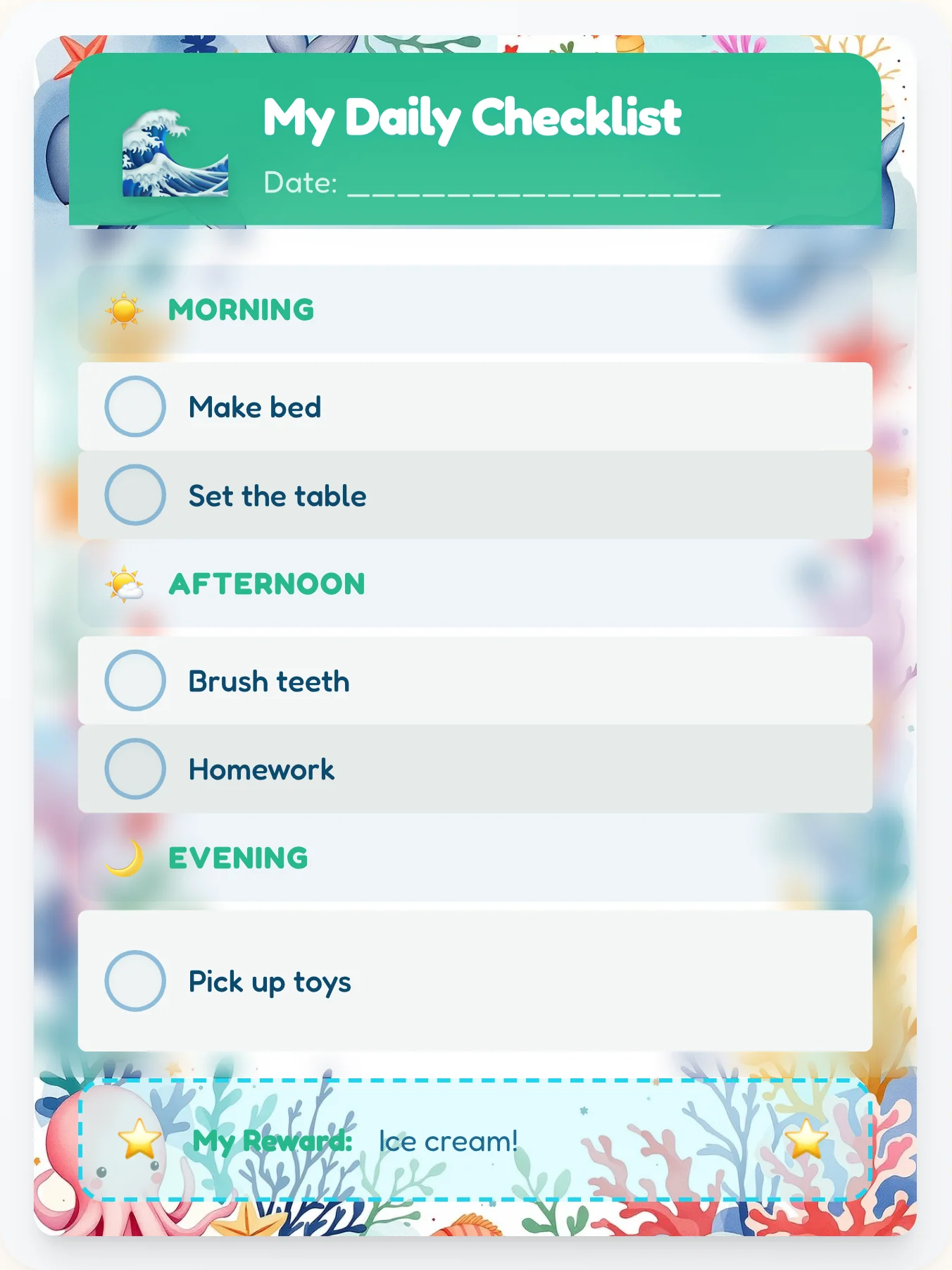Enchanted Ocean To-Do Chart - printable ocean chore chart