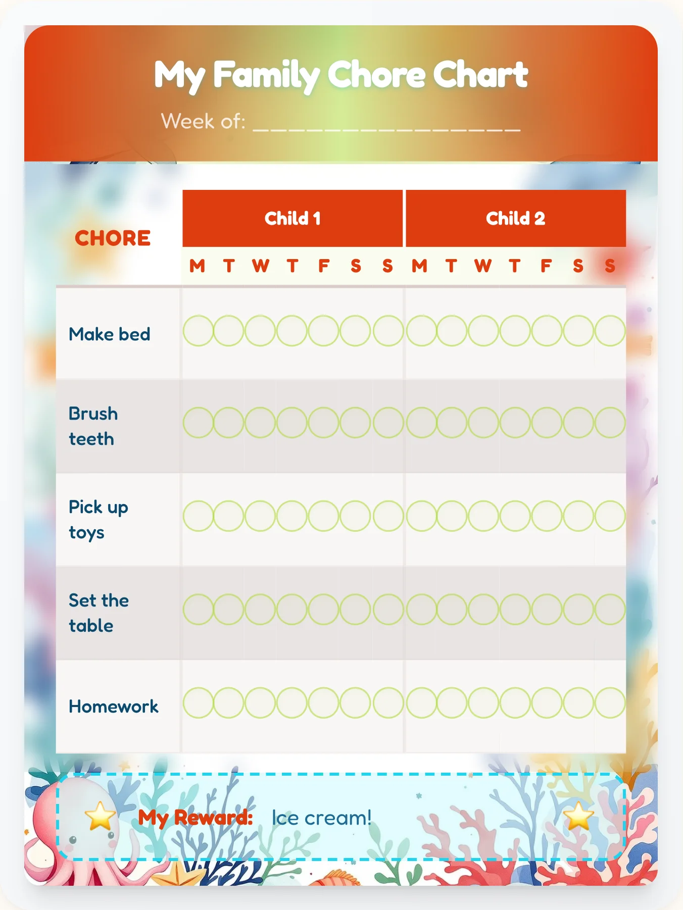 Cozy Ocean Group Planner - printable ocean chore chart