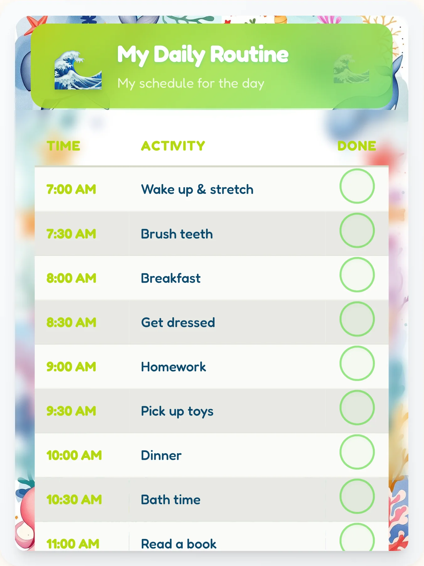 Misty Ocean Daily Routine - printable ocean chore chart