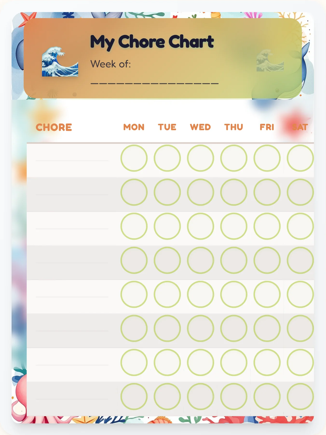 Dreamy Ocean DIY Chart - printable ocean chore chart