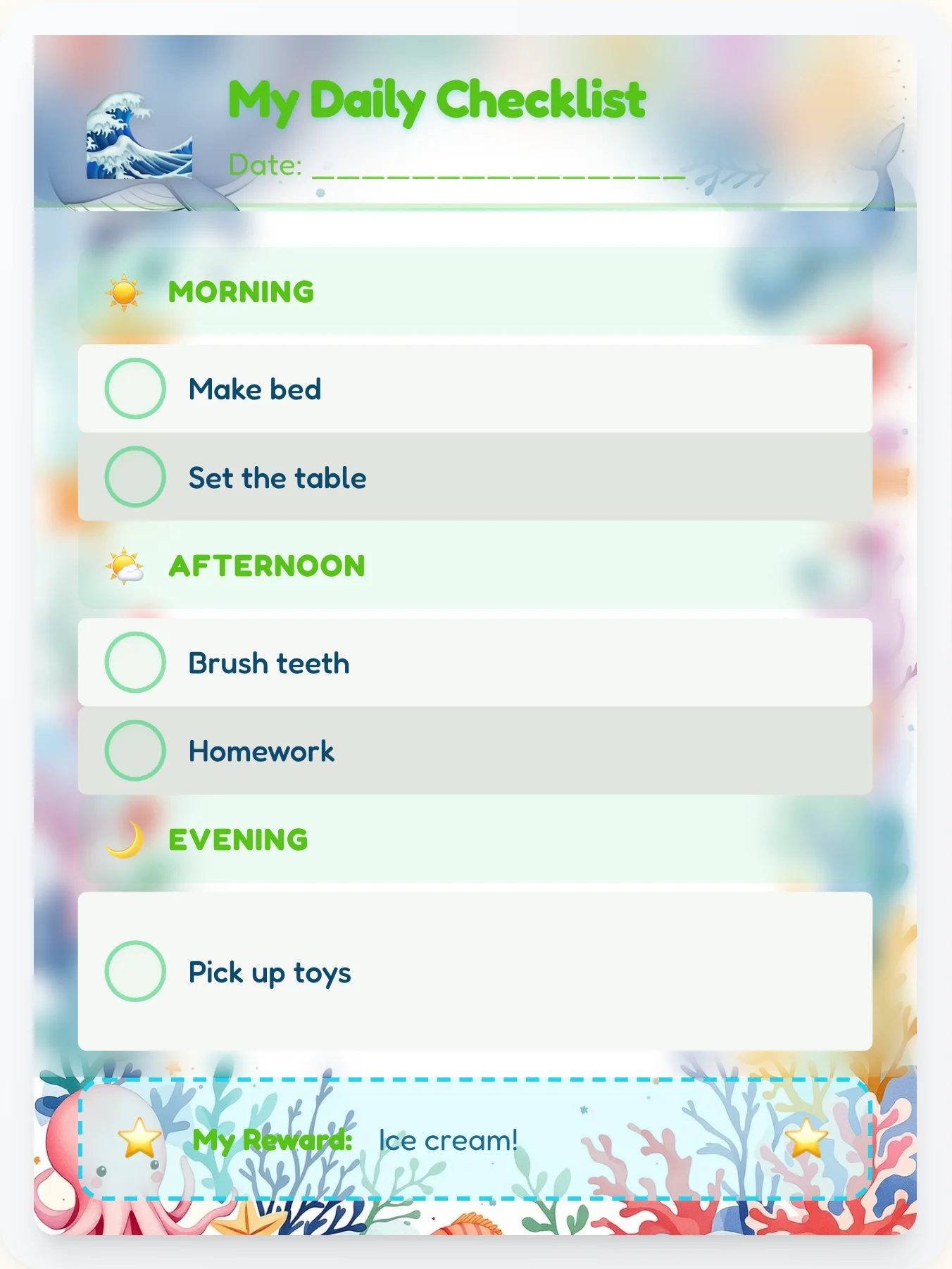 Radiant Ocean To-Do Chart - printable ocean chore chart