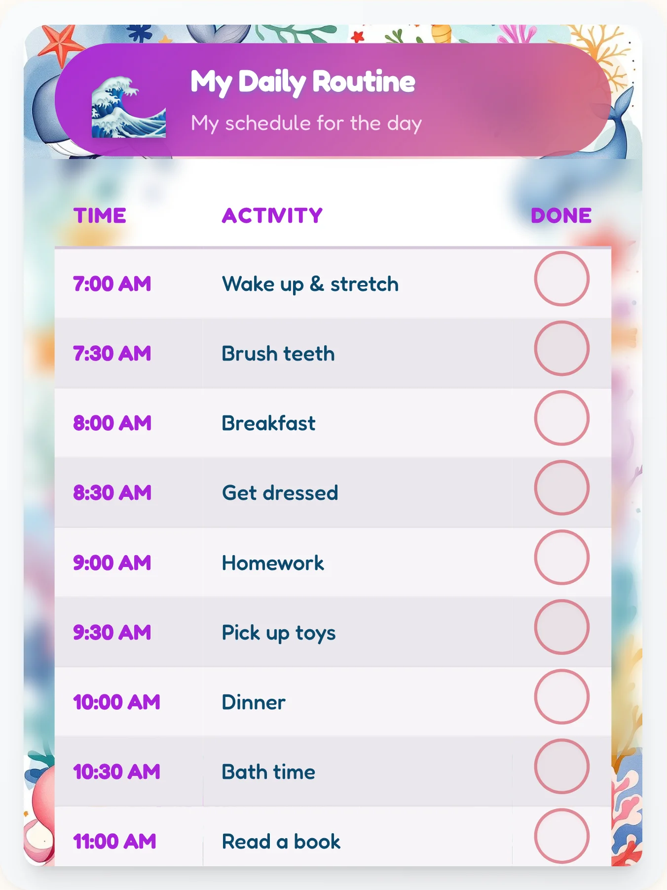 Urban Ocean Flow Chart - printable ocean chore chart