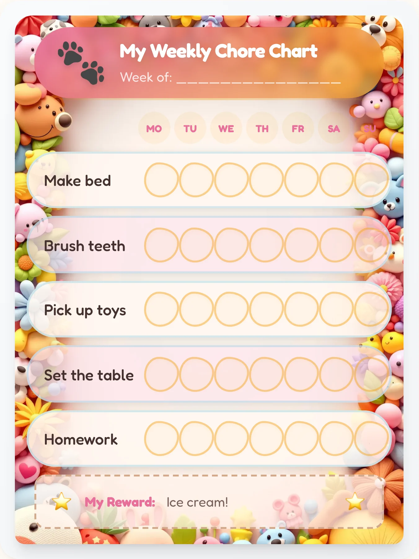 Pawfect Clay Pals Chore Chart - Free Printable Template - printable pets chore chart